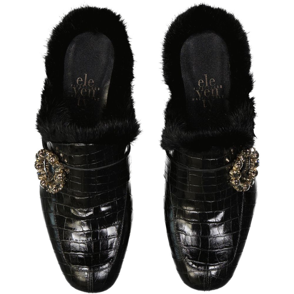 Eleventy Black Calfskin Mules