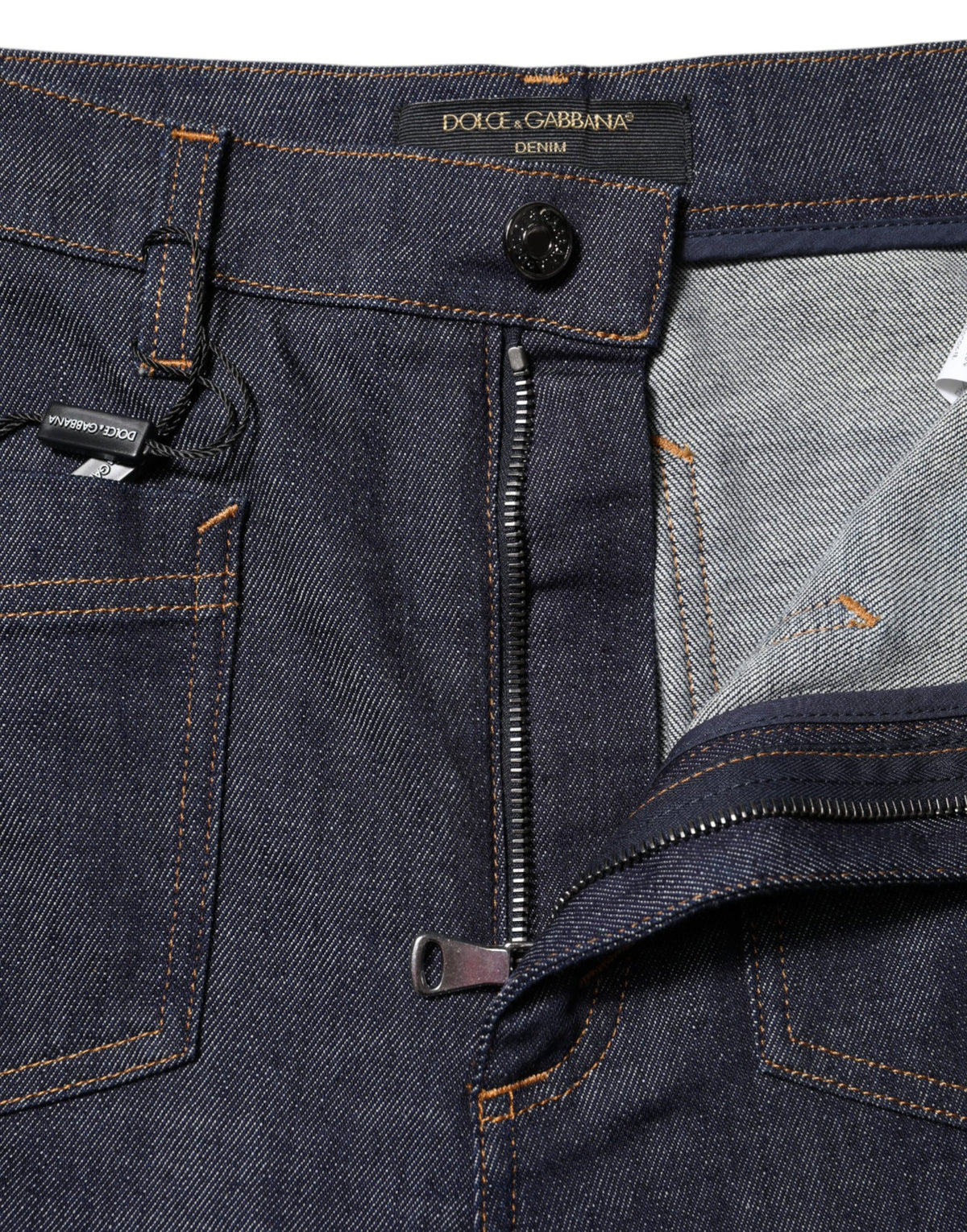 Dolce & Gabbana Dark Blue Cotton Flared Wide Leg Denim Jeans