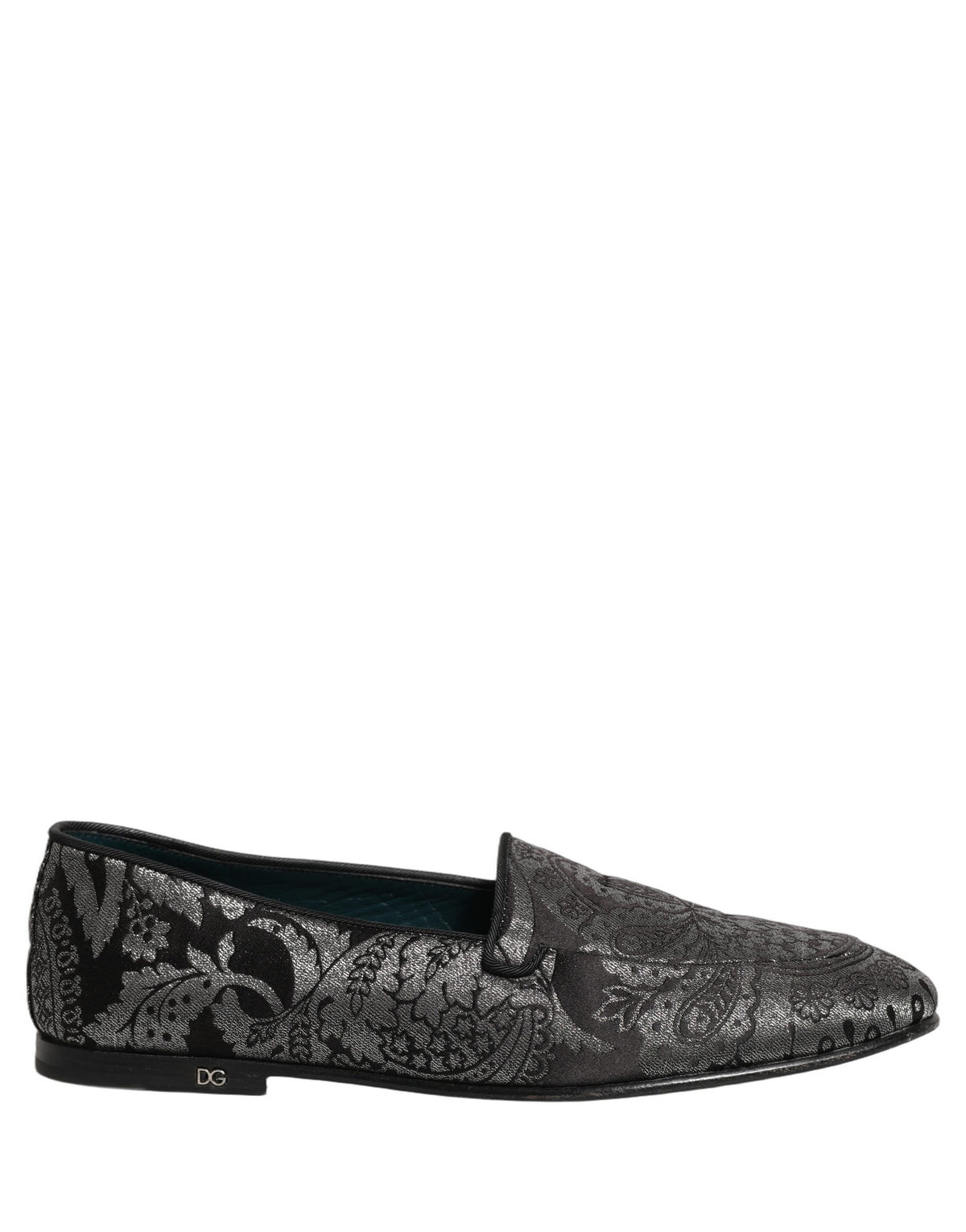 Dolce & Gabbana Silver Jacquard Leather Slip On Loafers Shoes