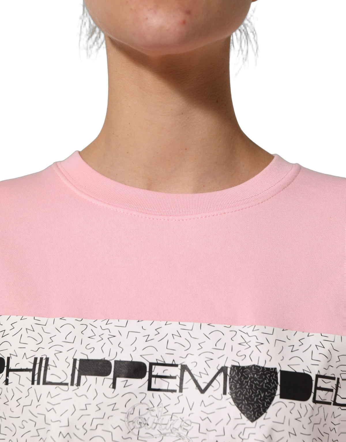 كنزة صوفية من القطن الوردي بأكمام طويلة وشعار Philippe Model