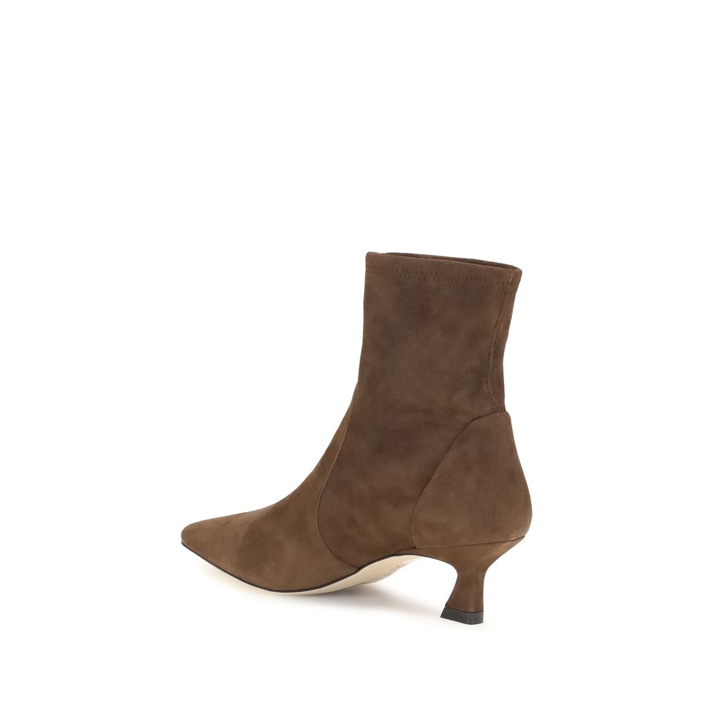 حذاء الكاحل Stuart Weitzman من جلد العجل البني بوس تاروس