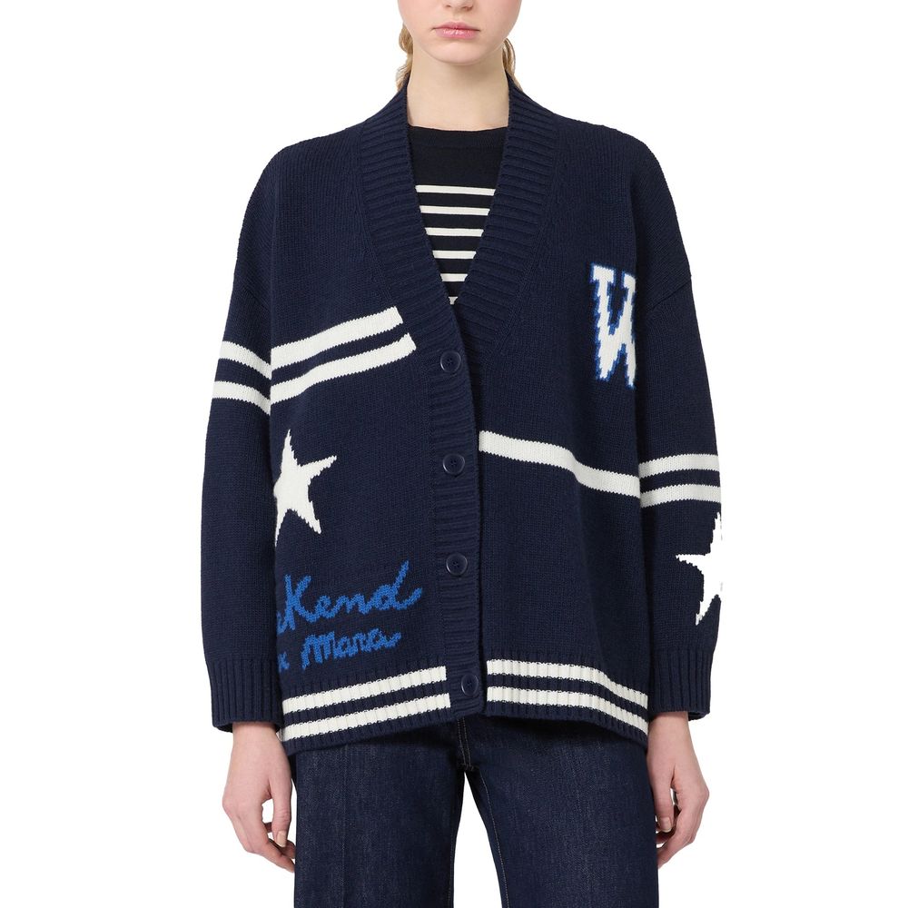 Max Mara Blue Virgin Wool Cardigan