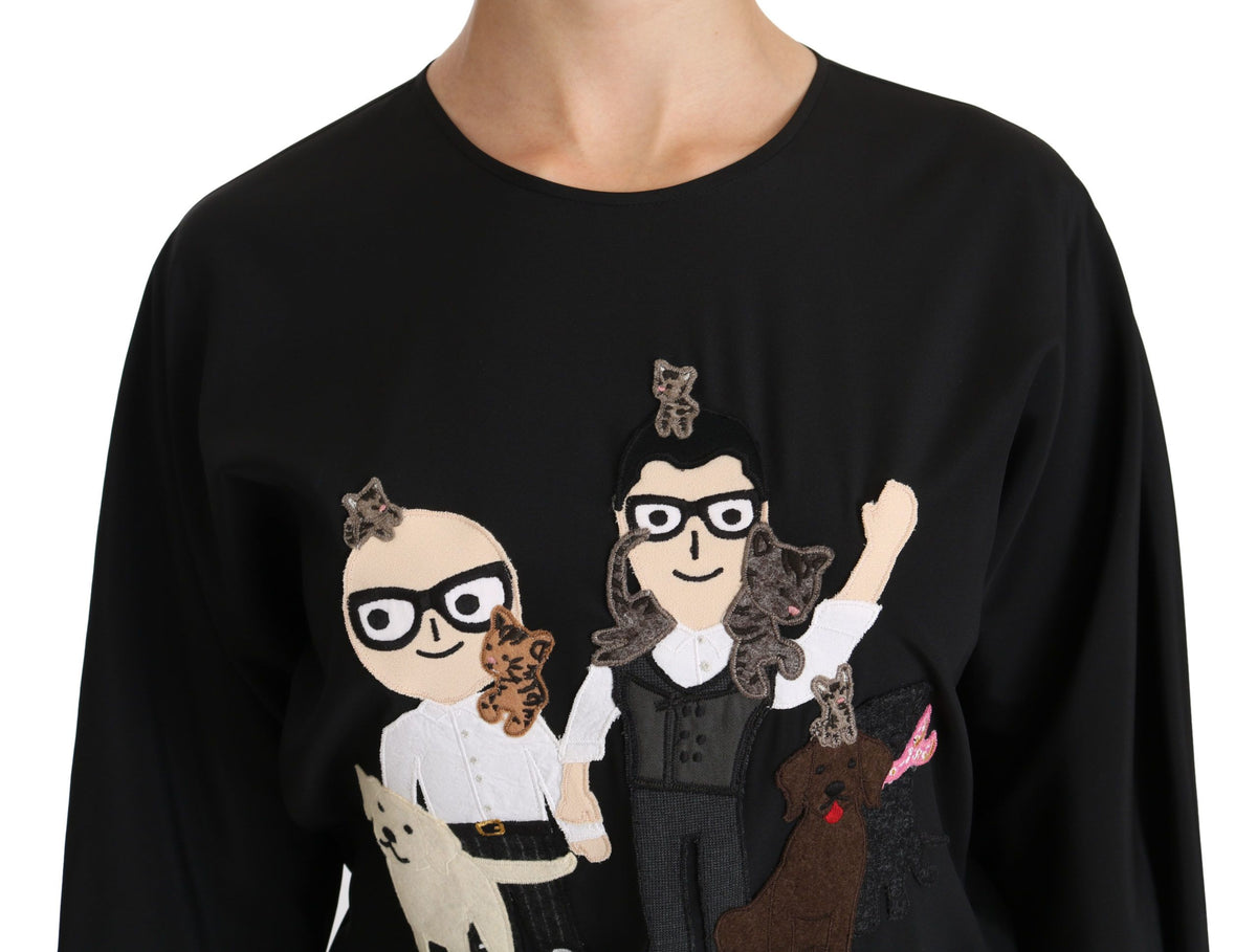 Dolce & Gabbana Black #dgfamily Top T-shirt Silk Blouse
