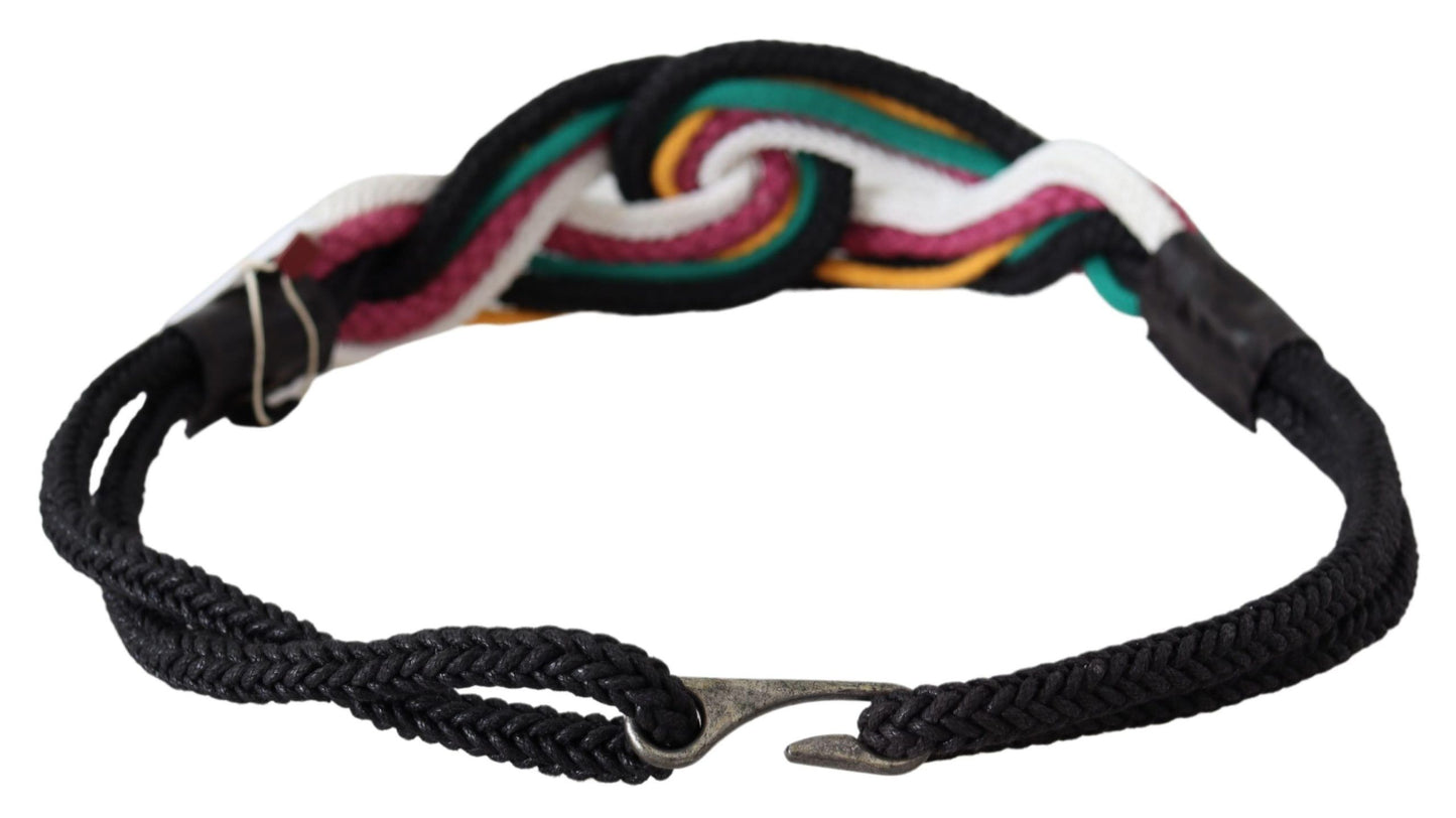 Costume National Multicolor Rope Leather Rustic Hook Buckle Belt
