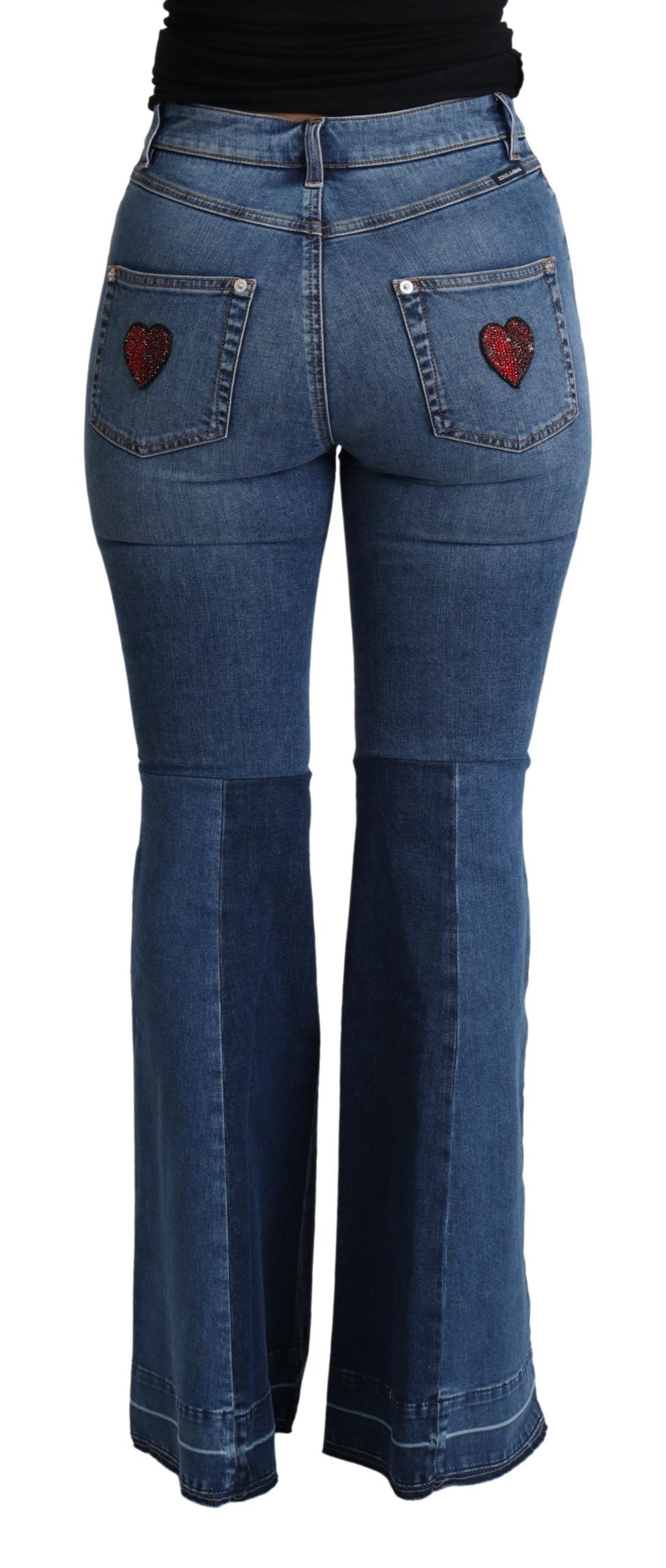 بنطلون قطني بقصة Boot Cut مطاطي من Dolce & Gabbana Blue Amore Patch