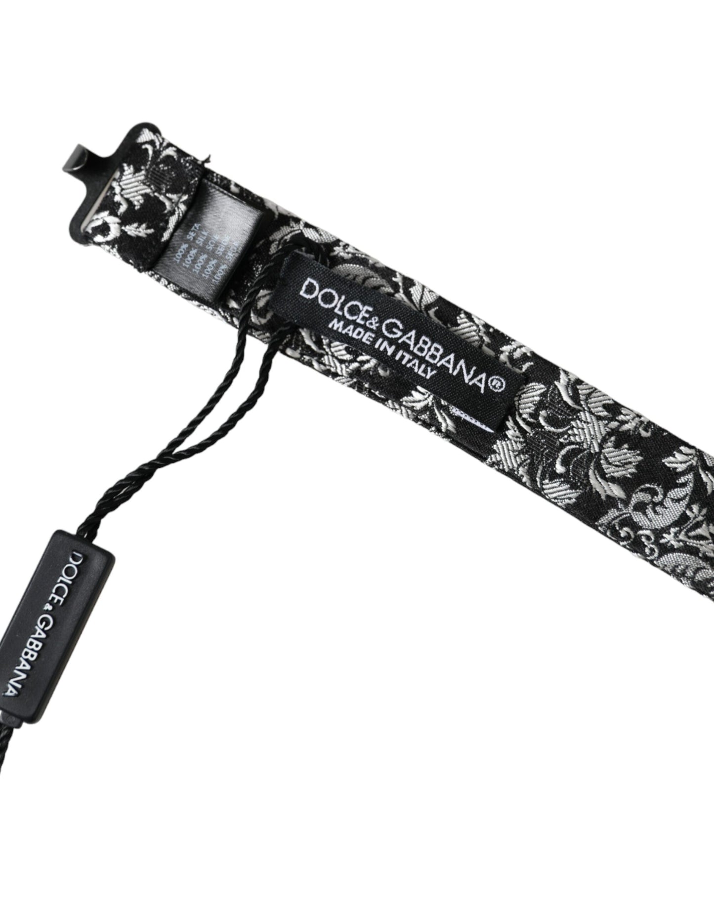 ربطة عنق رجالية سوداء من الحرير بنقشة زهور من دولتشي آند غابانا، قابلة للتعديل