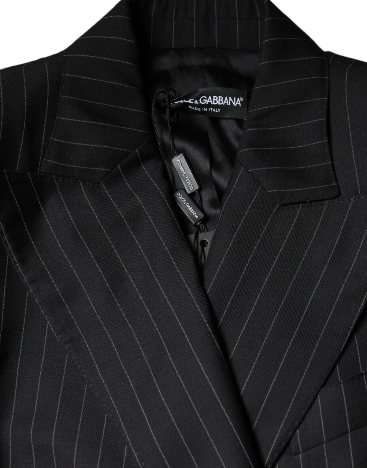 Dolce & Gabbana Dark Gray Striped Double Breasted Coat Jacket