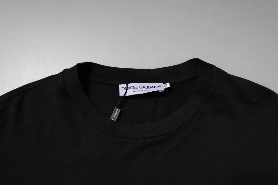 تي شيرت برقبة دائرية من القطن بشعار DG باللون الأسود من Dolce & Gabbana