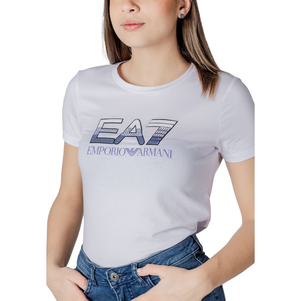تي شيرت EA7 إمبوريو أرماني من القطن الأبيض