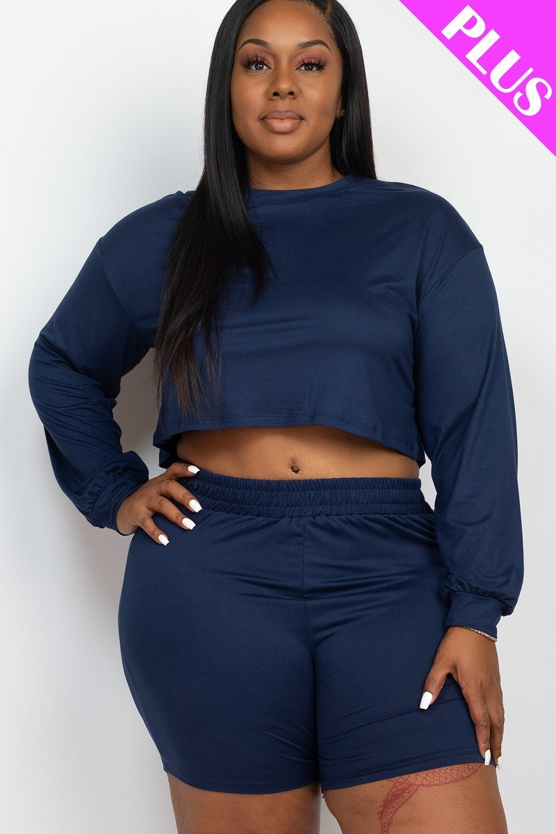 Cozy Crop Top And Shorts Set Plus