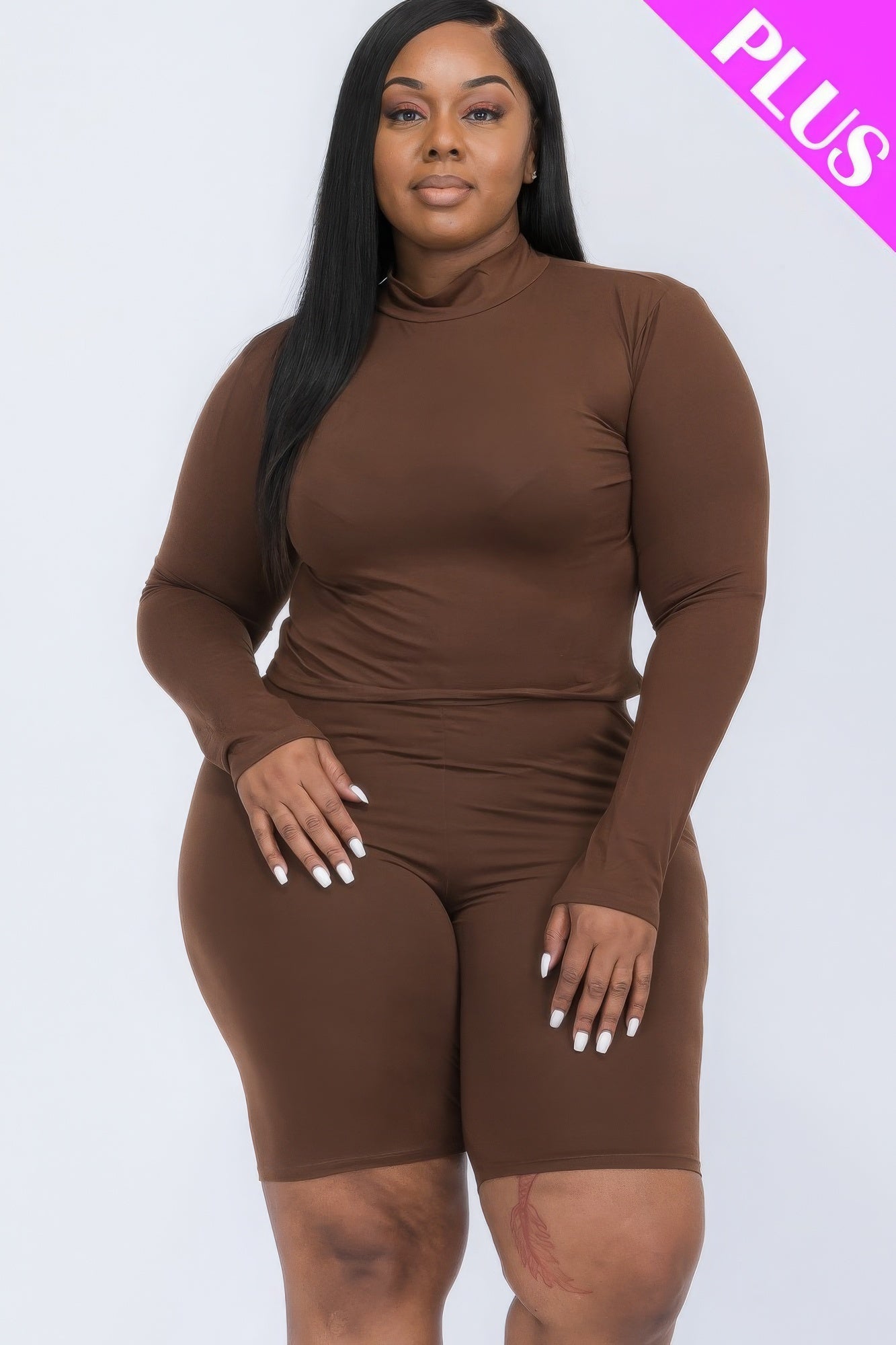 Mock Neck Top & Biker Shorts Set Plus