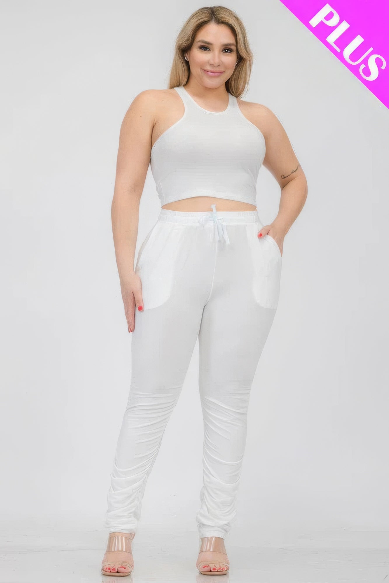 Crop Tank Top & Ruched Pants Set Plus