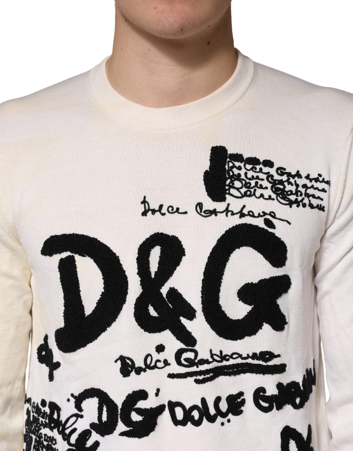 Dolce & Gabbana سويتر برقبة مستديرة من صوف الفيرجن الأبيض بشعار رسومي