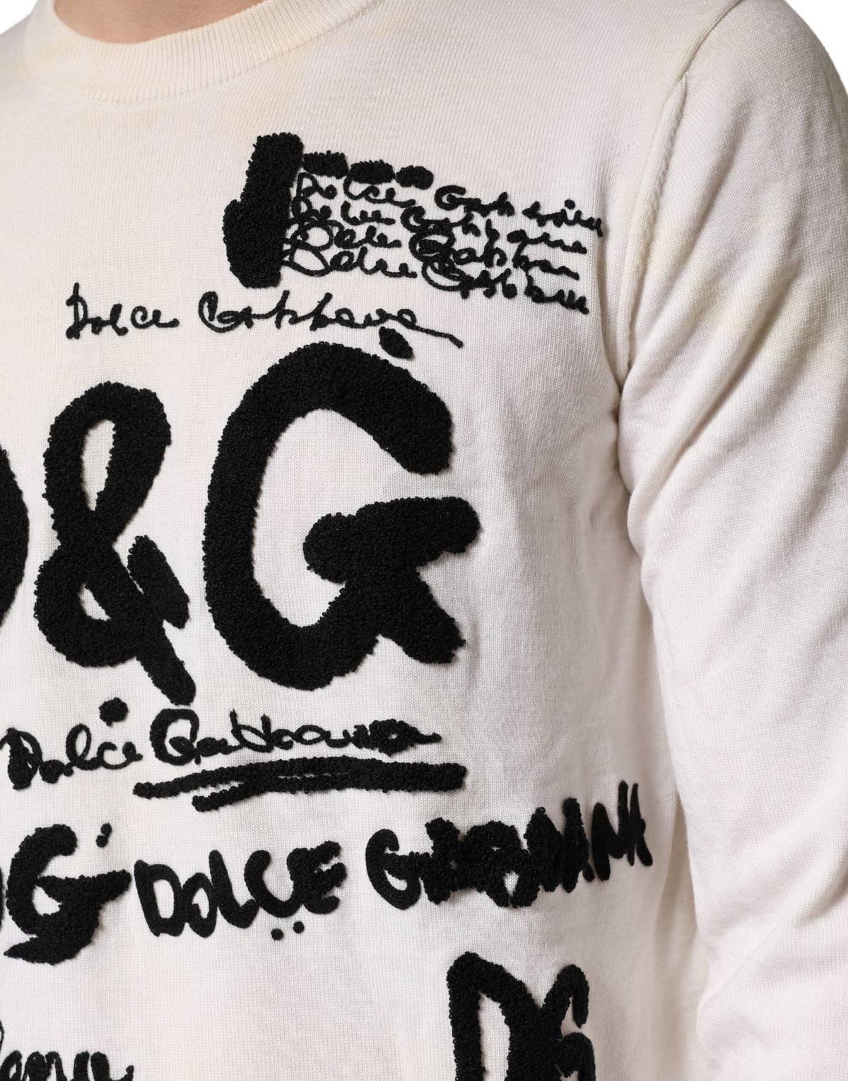 Dolce & Gabbana سويتر برقبة مستديرة من صوف الفيرجن الأبيض بشعار رسومي