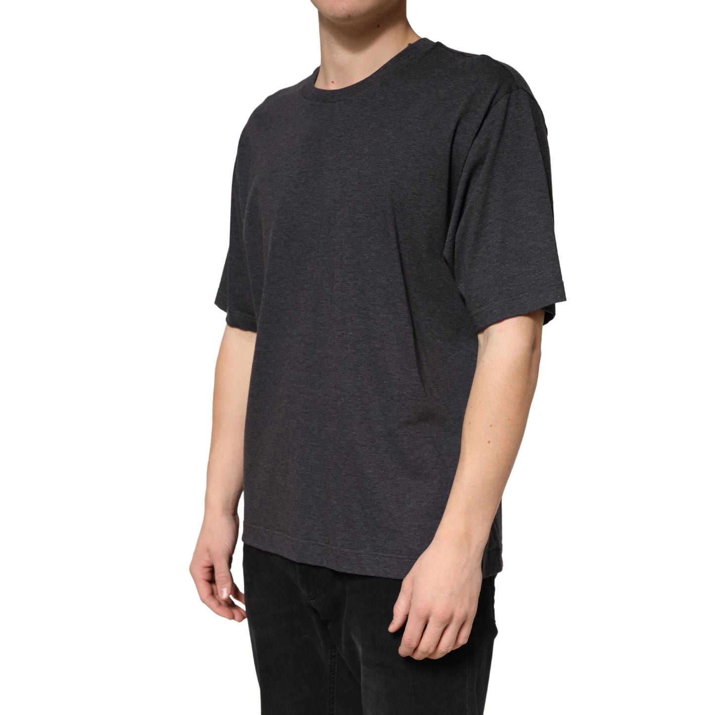 Dolce & Gabbana Dark Grey Cotton Crewneck Short Sleeve