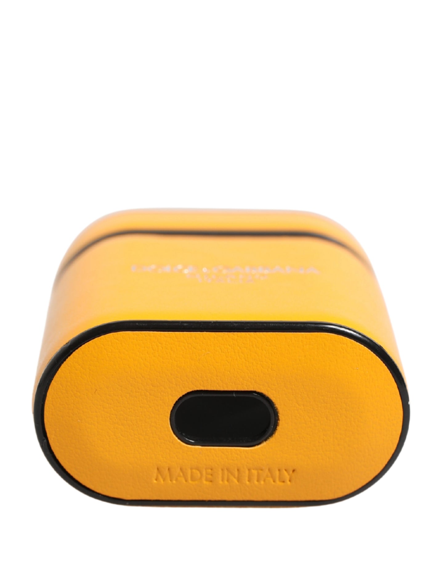 جراب Dolce & Gabbana Airpods من الجلد العجلي الأصفر مع شعار وحزام