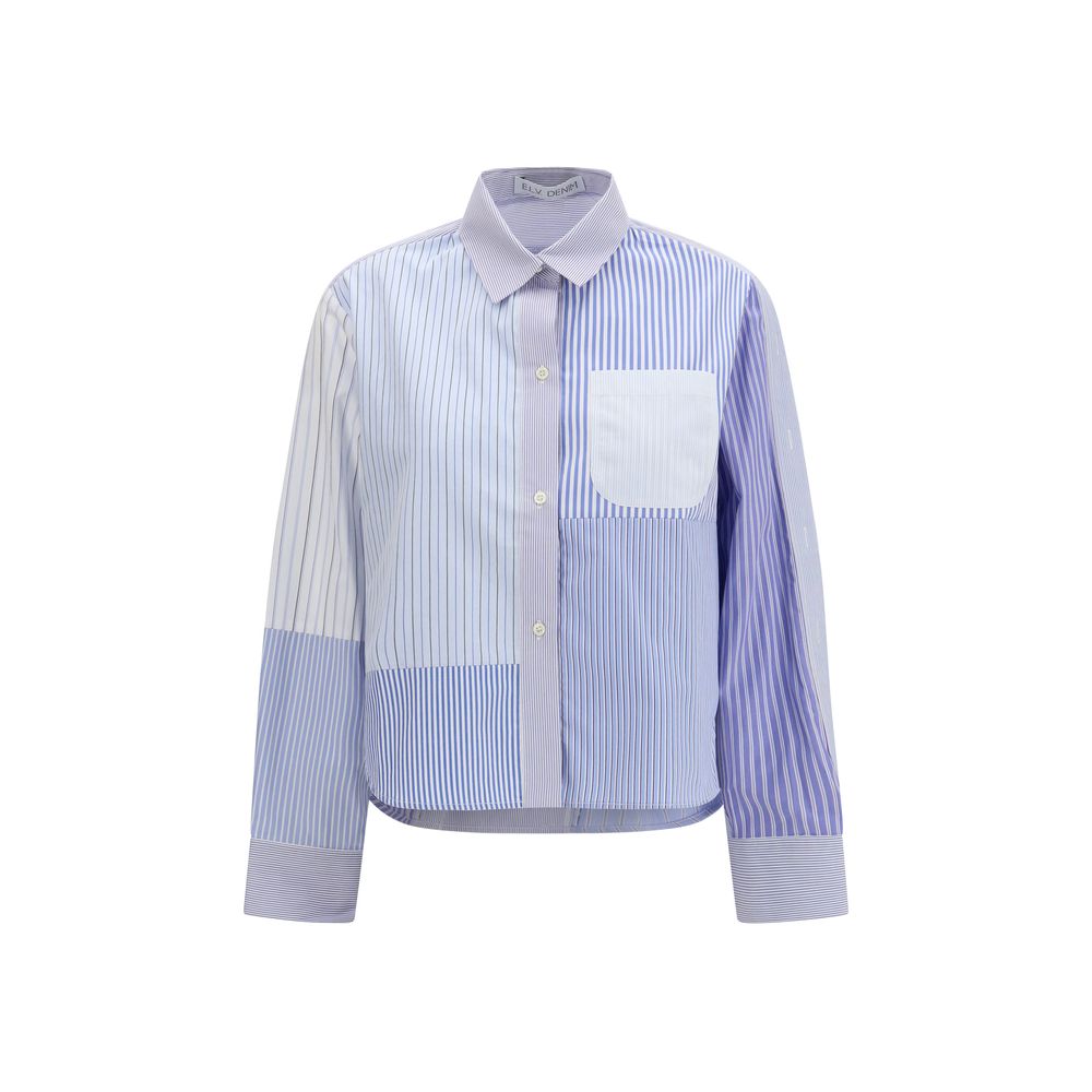 قميص E.L.V. DENIM قطني أزرق منقوش