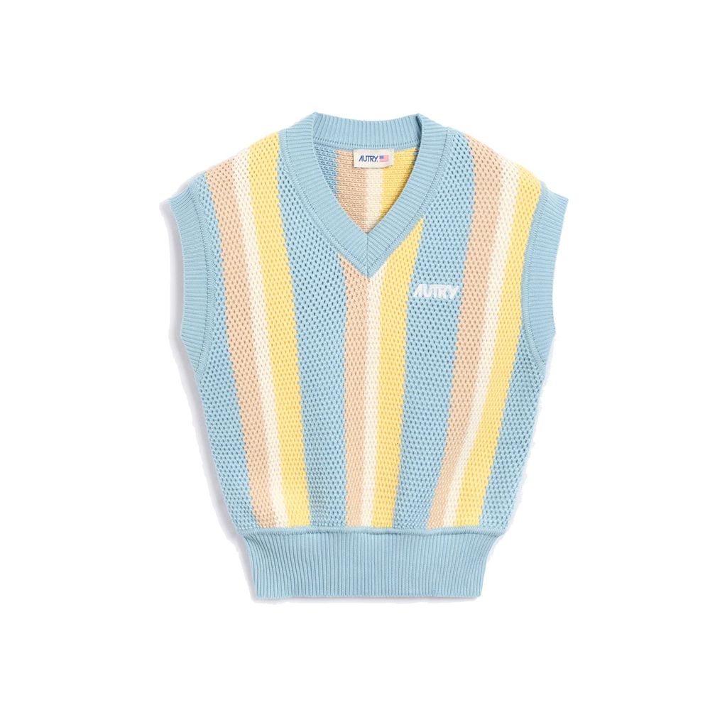 سترة أوترِي قطنية زرقاء بدون أكمام