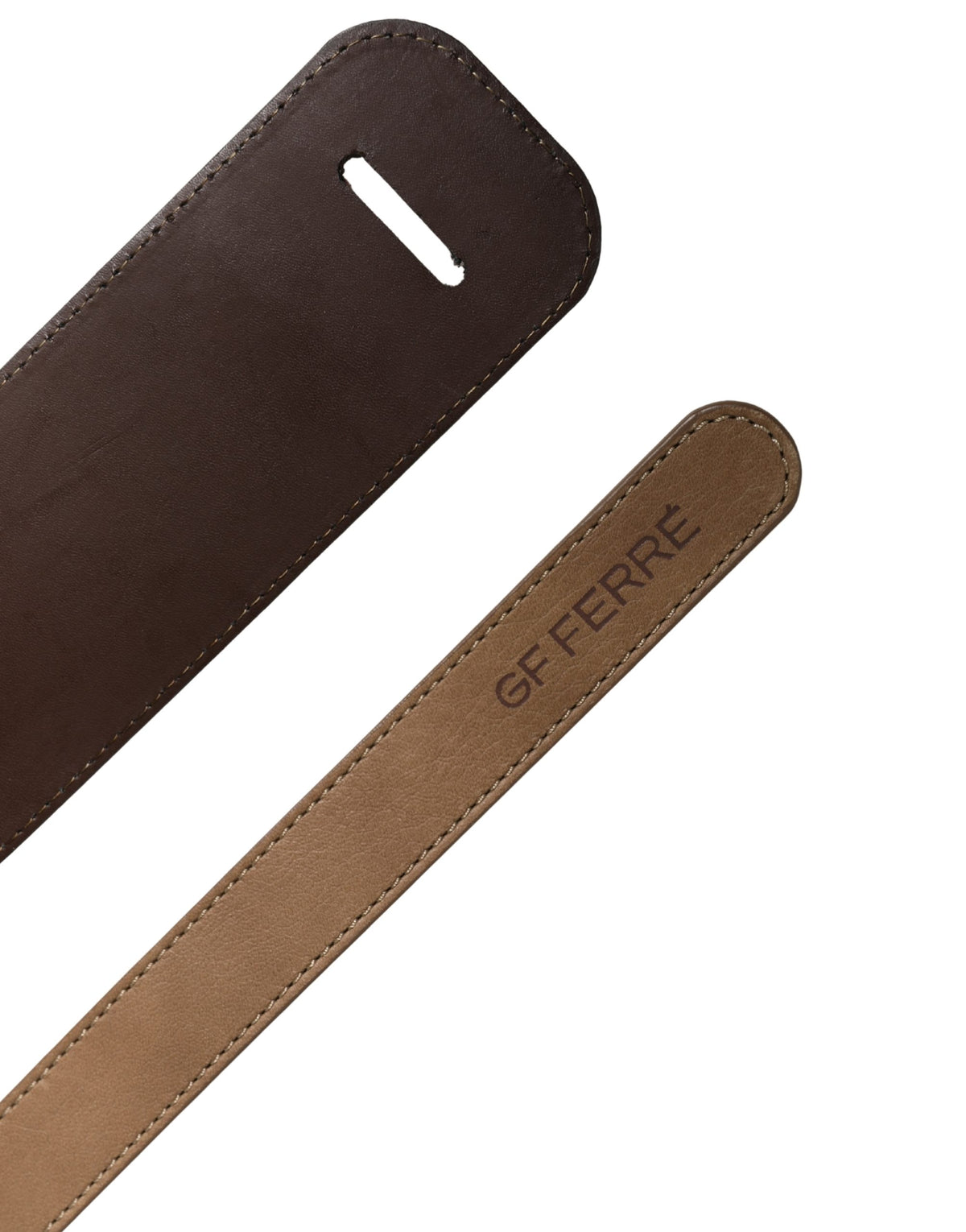 GF Ferre Brown Genuine Leather Logo Wide Waist Women Belt