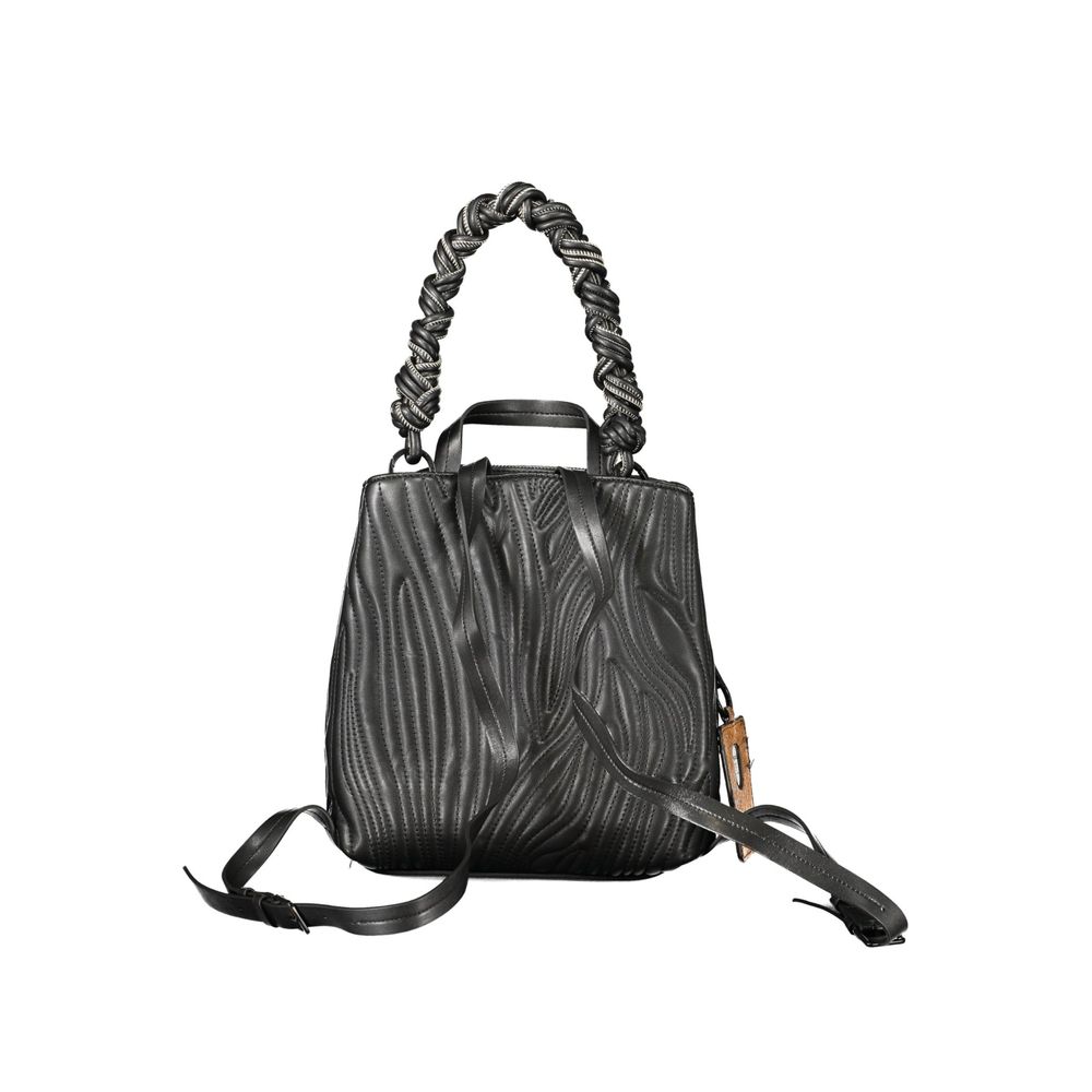 حقيبة ظهر صغيرة نسائية من البولي يوريثان الأسود من Desigual