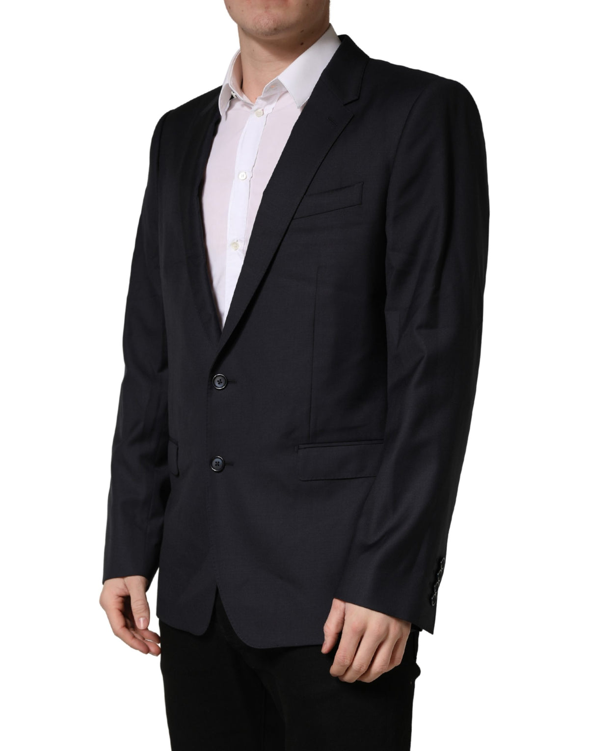 Dolce & Gabbana Dark Blue Wool Slim Fit Coat Men Jacket Blazer