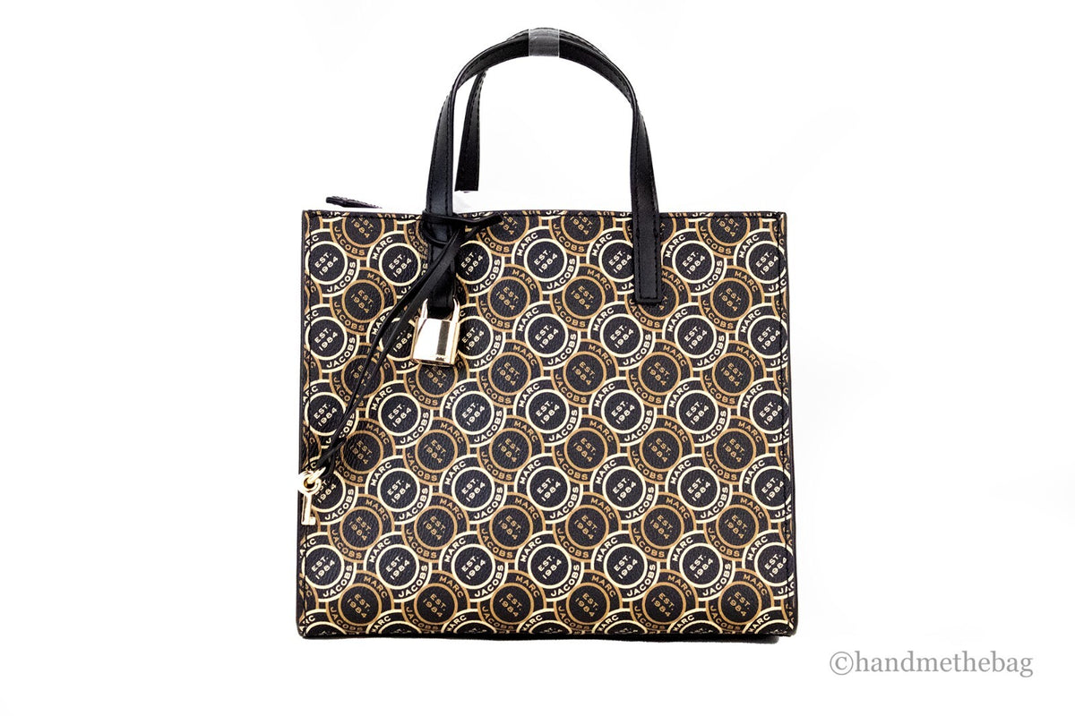 Marc Jacobs Mini Grind Signet Printed Leather Crossbody Tote Handbag Purse