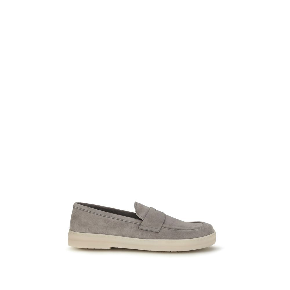 Prada Gray Calf Leather Bos Taurus Slip-On Loafers