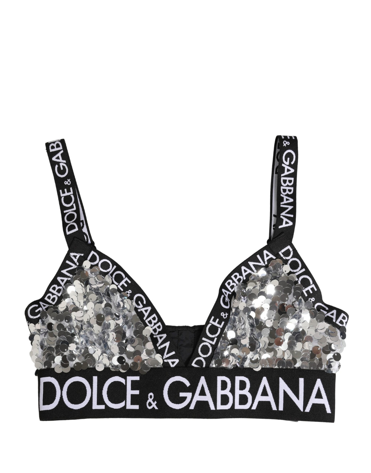 Dolce & Gabbana Silver Sequined Triangle Soft Cup Bra Underwear