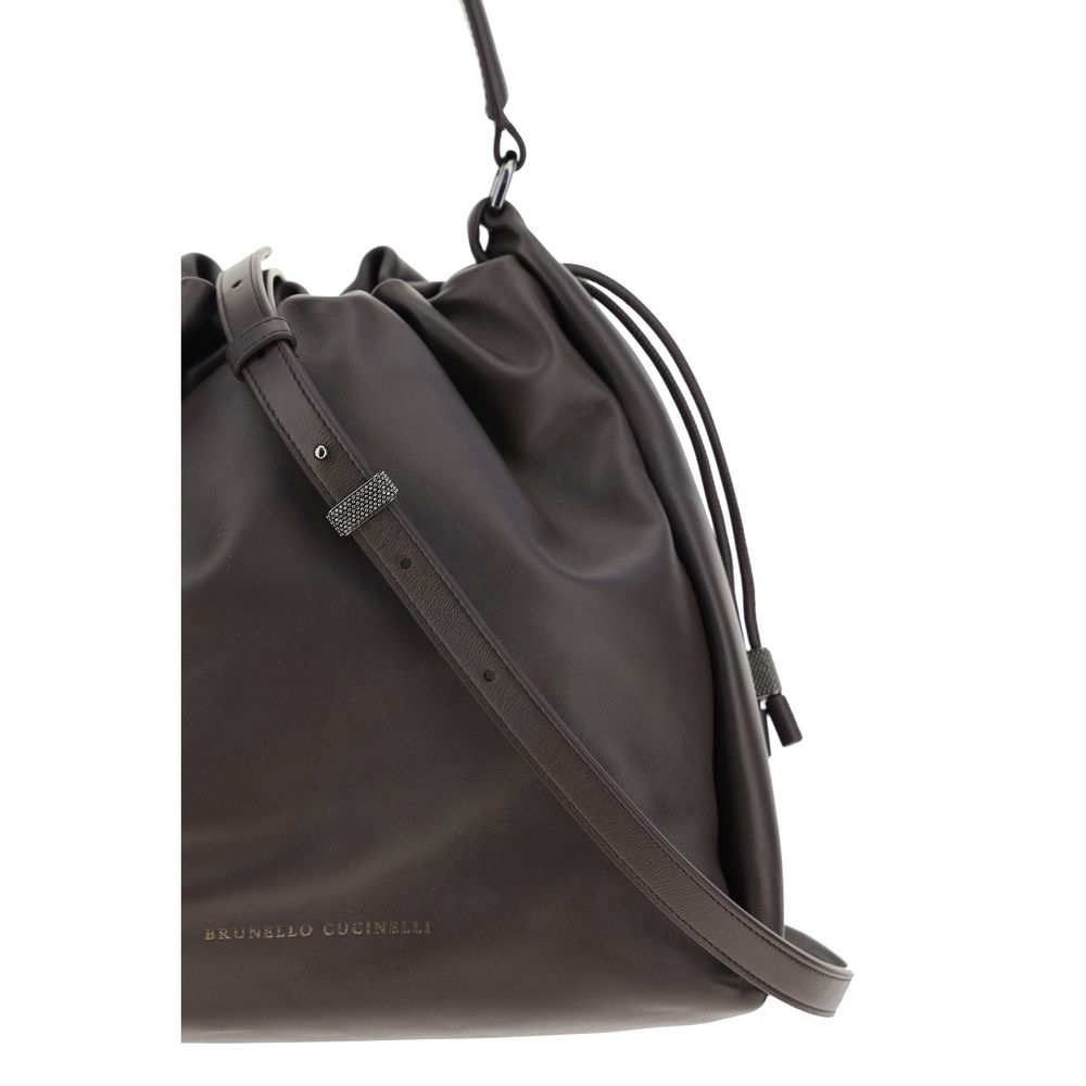 Brunello Cucinelli Brown Calf Leather Bos Taurus Shoulder Bag