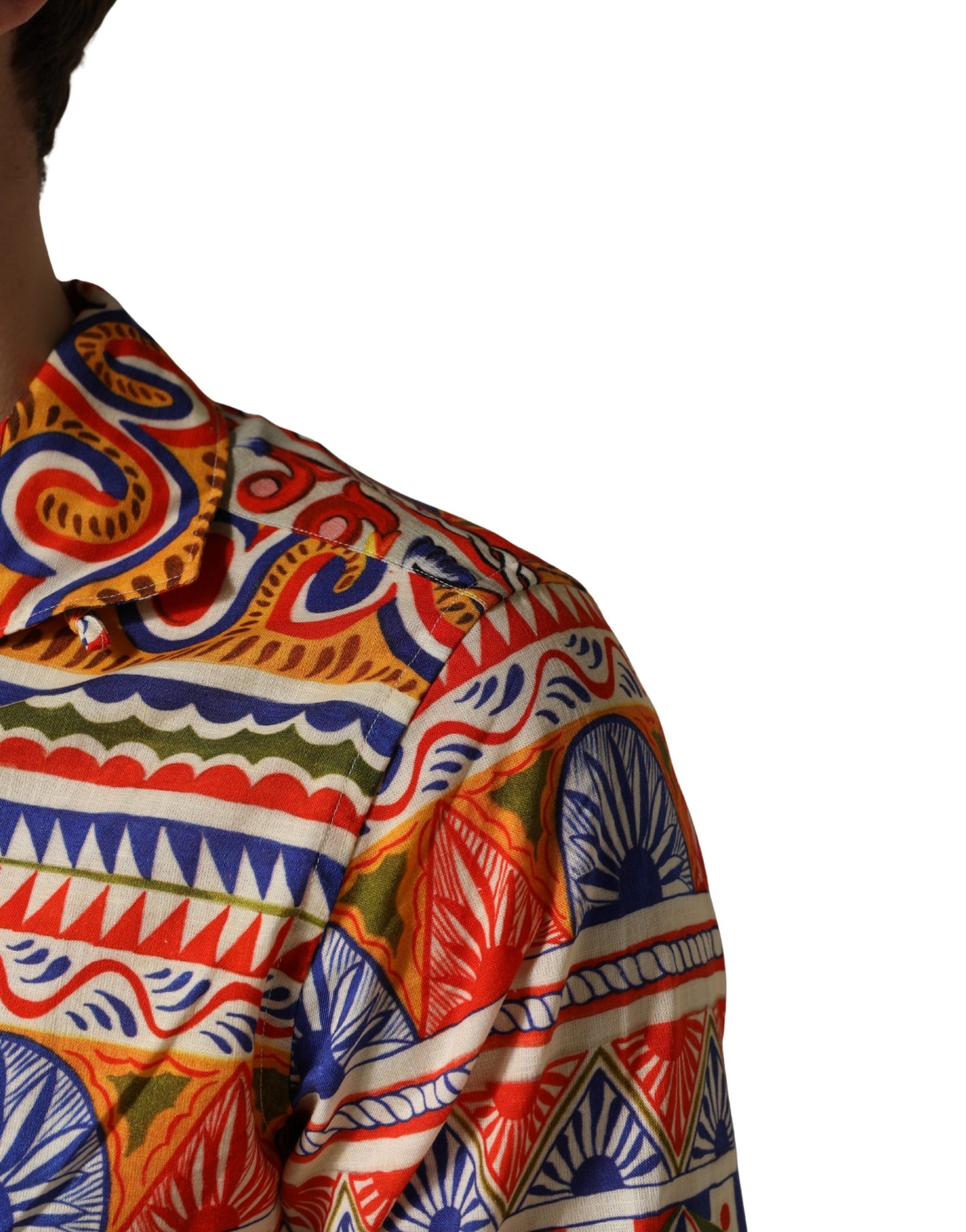 قميص رجالي من التويل القطني بتصميم Sicilian Carretto المتعدد الألوان من Dolce & Gabbana
