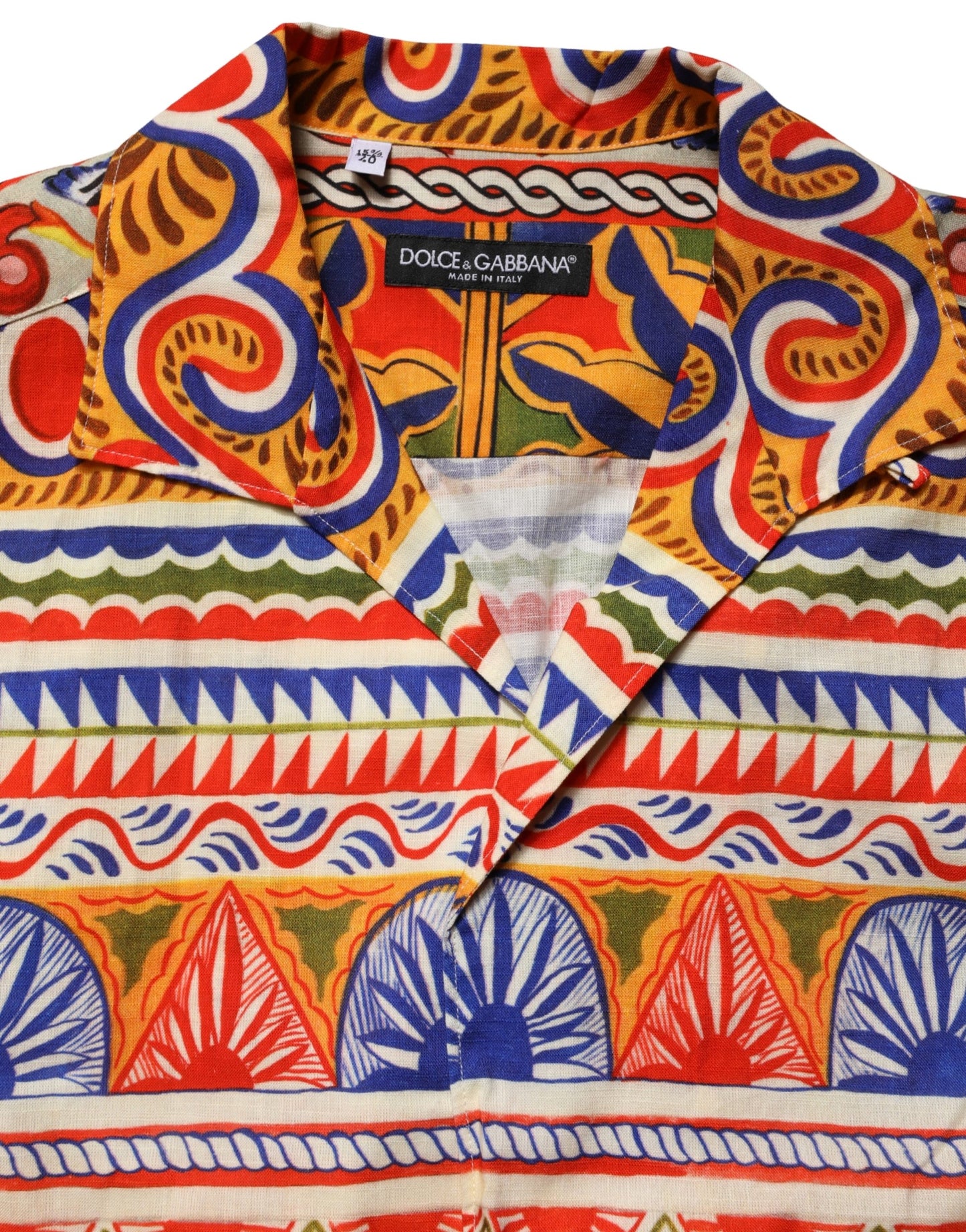 قميص رجالي من التويل القطني بتصميم Sicilian Carretto المتعدد الألوان من Dolce & Gabbana