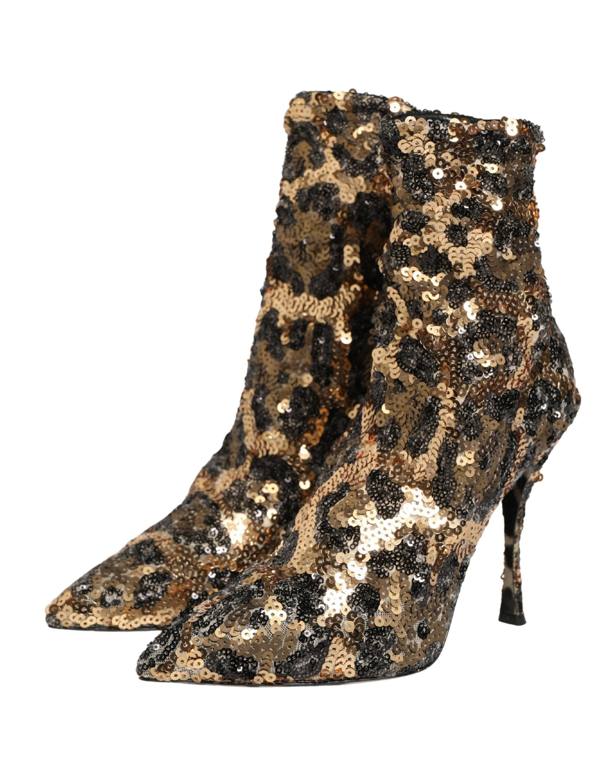 أحذية الكاحل Gold Leopard Sequin Sock من Dolce & Gabbana