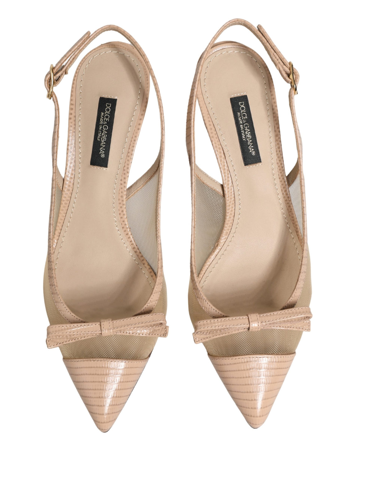 Dolce & Gabbana Beige Lori Mesh Leather Slingback Sandals Shoes