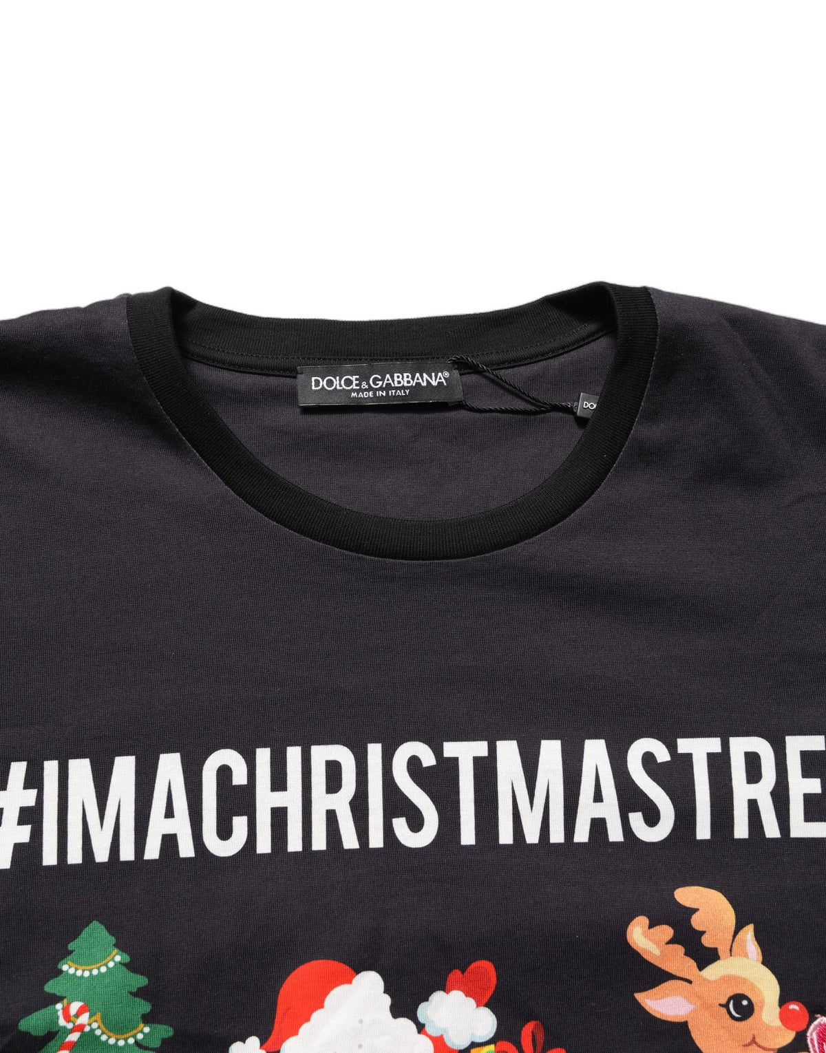تيشيرت من القطن بطبعة #IAMACHRISTMASTREE باللون الأسود من دولتشي آند غابانا