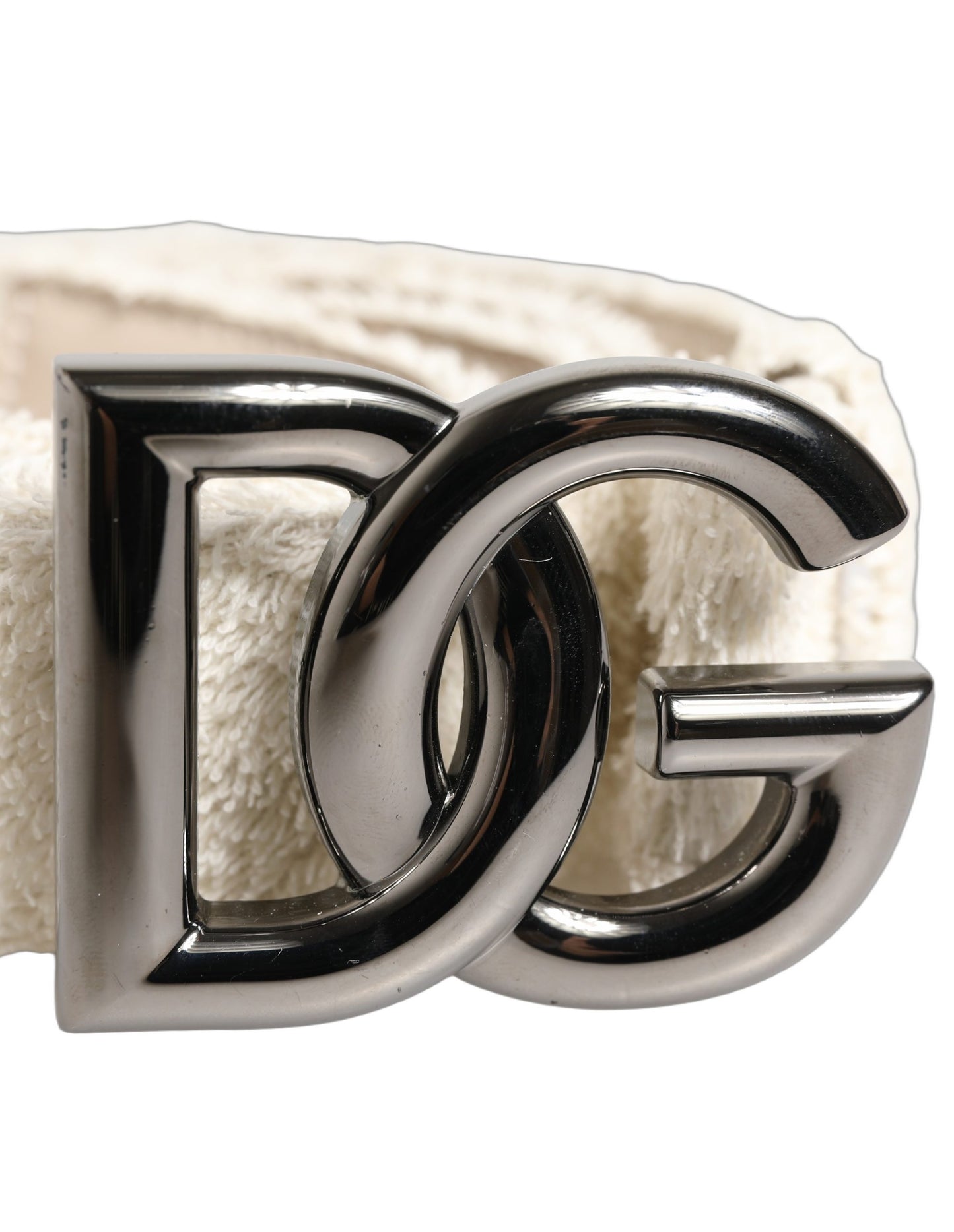 حزام Dolce & Gabbana من القطن الأبيض المبطن بشعار DG ومشبك معدني