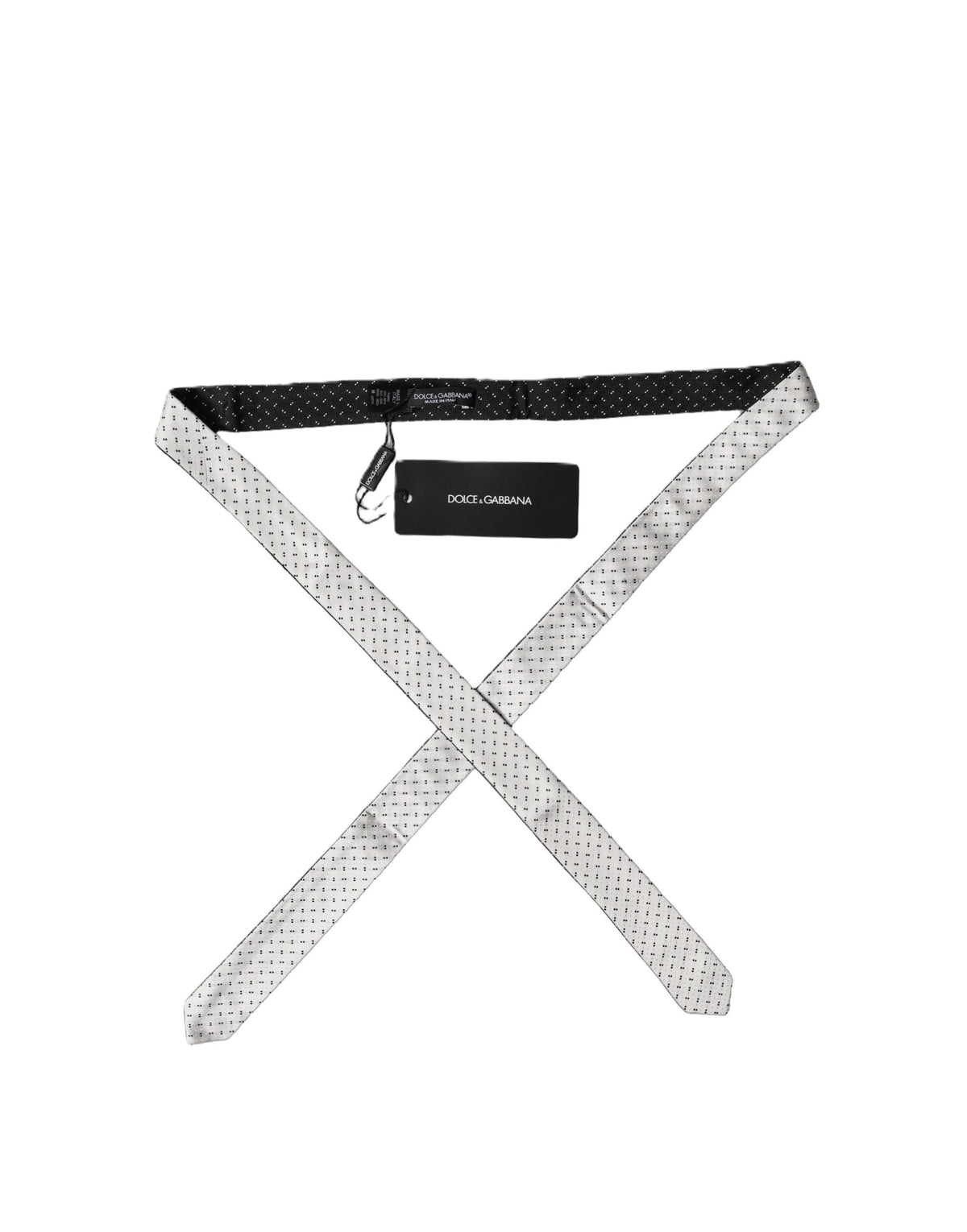 Dolce & Gabbana White Black Patterned Silk Adjustable Men Necktie Tie