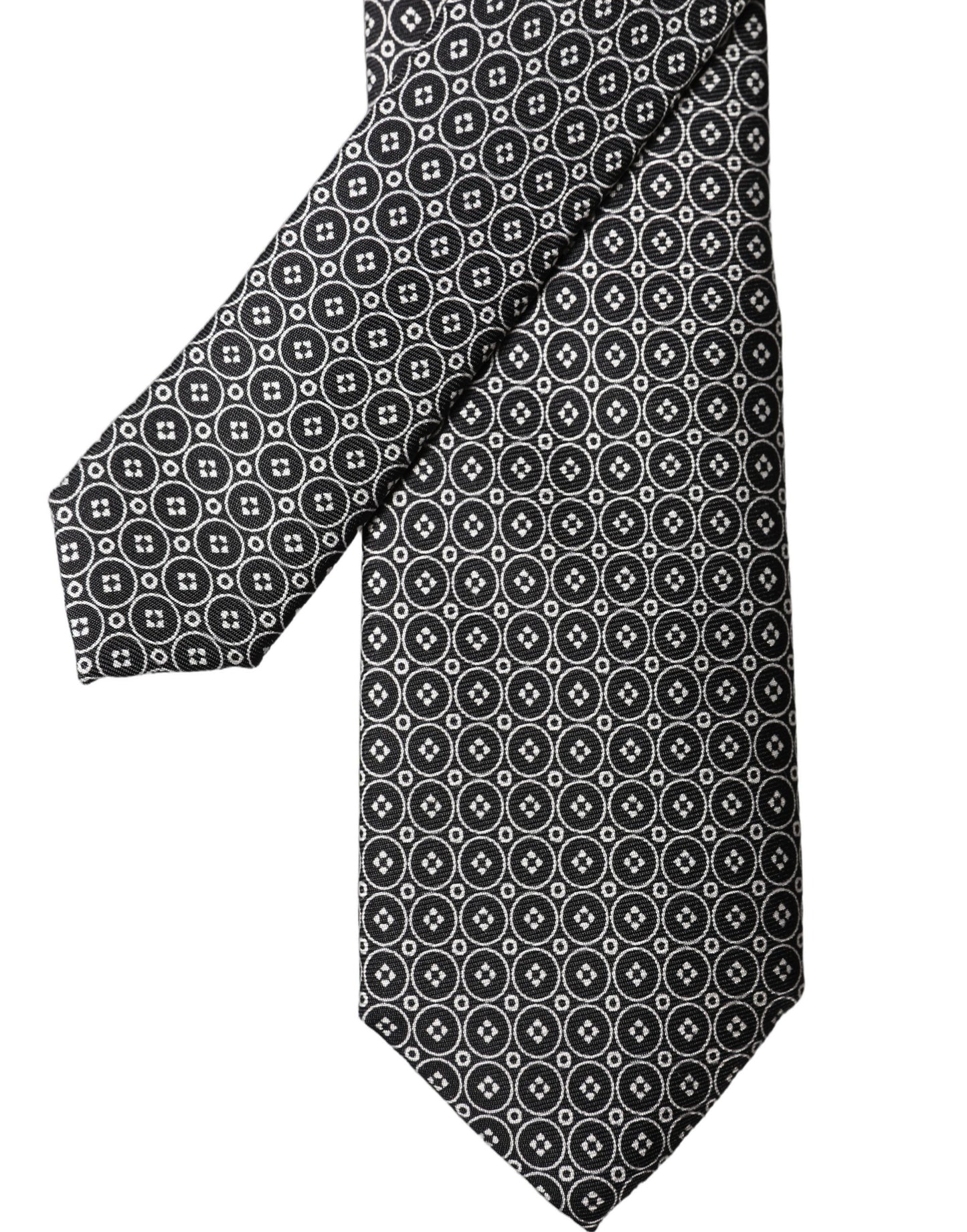 Dolce & Gabbana Gray White Patterned Silk Adjustable Men Necktie Tie