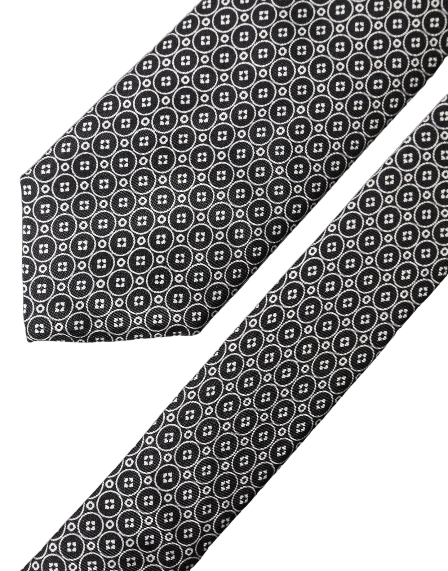 Dolce & Gabbana Gray White Patterned Silk Adjustable Men Necktie Tie