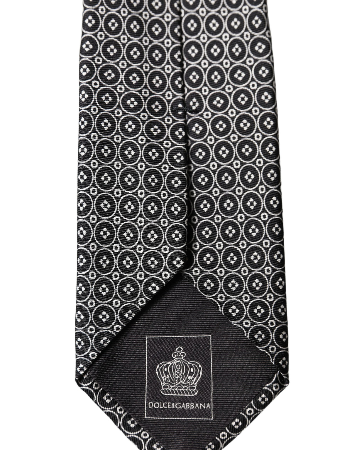 Dolce & Gabbana Gray White Patterned Silk Adjustable Men Necktie Tie
