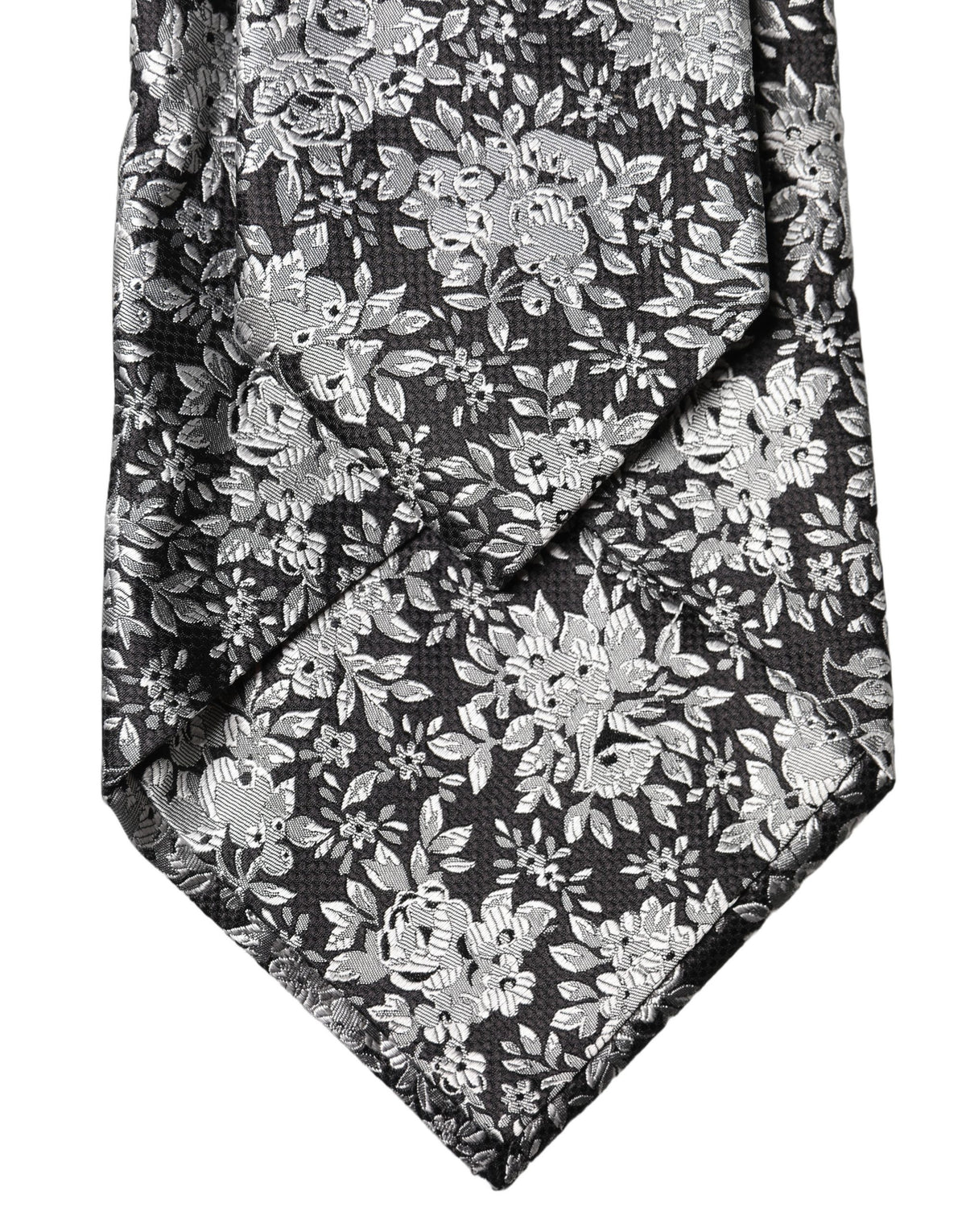 Dolce & Gabbana Dark Gray Silver Floral Silk Adjustable Women Necktie Tie