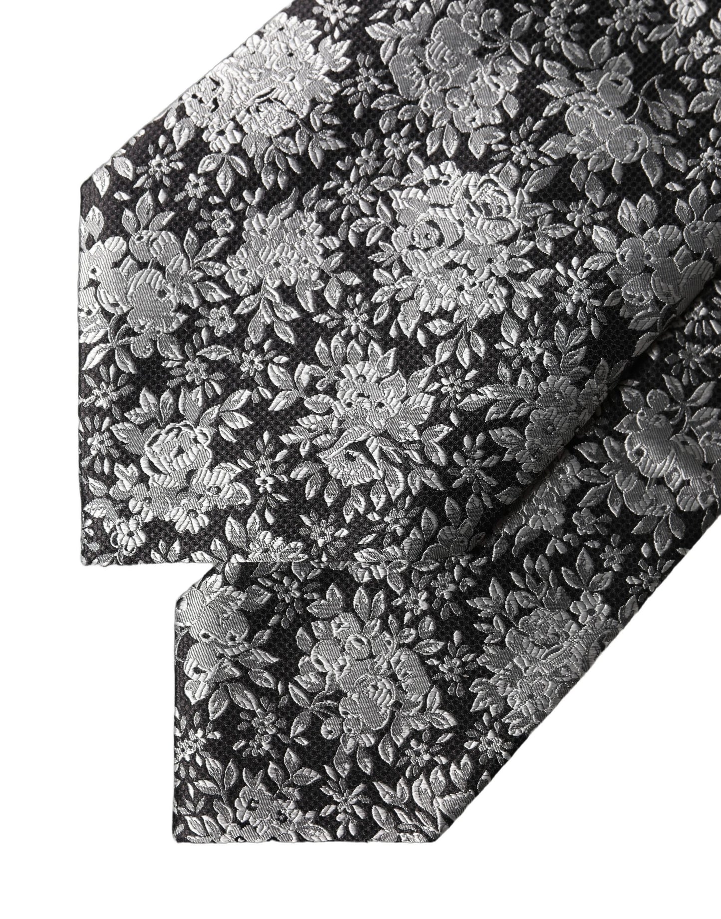 Dolce & Gabbana Dark Gray Silver Floral Silk Adjustable Women Necktie Tie