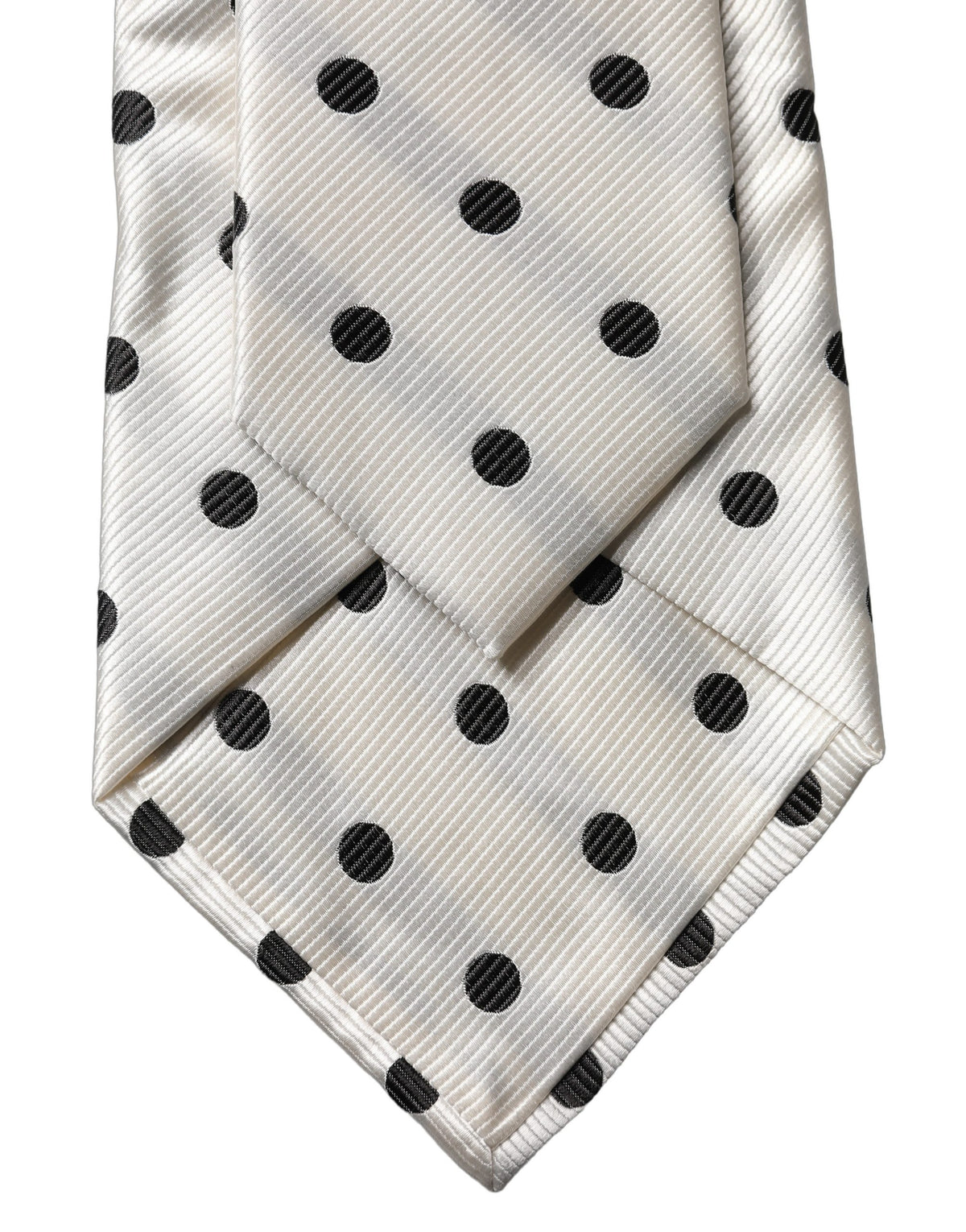 Dolce & Gabbana White Black Polka Dot Silk Adjustable Women Necktie Tie