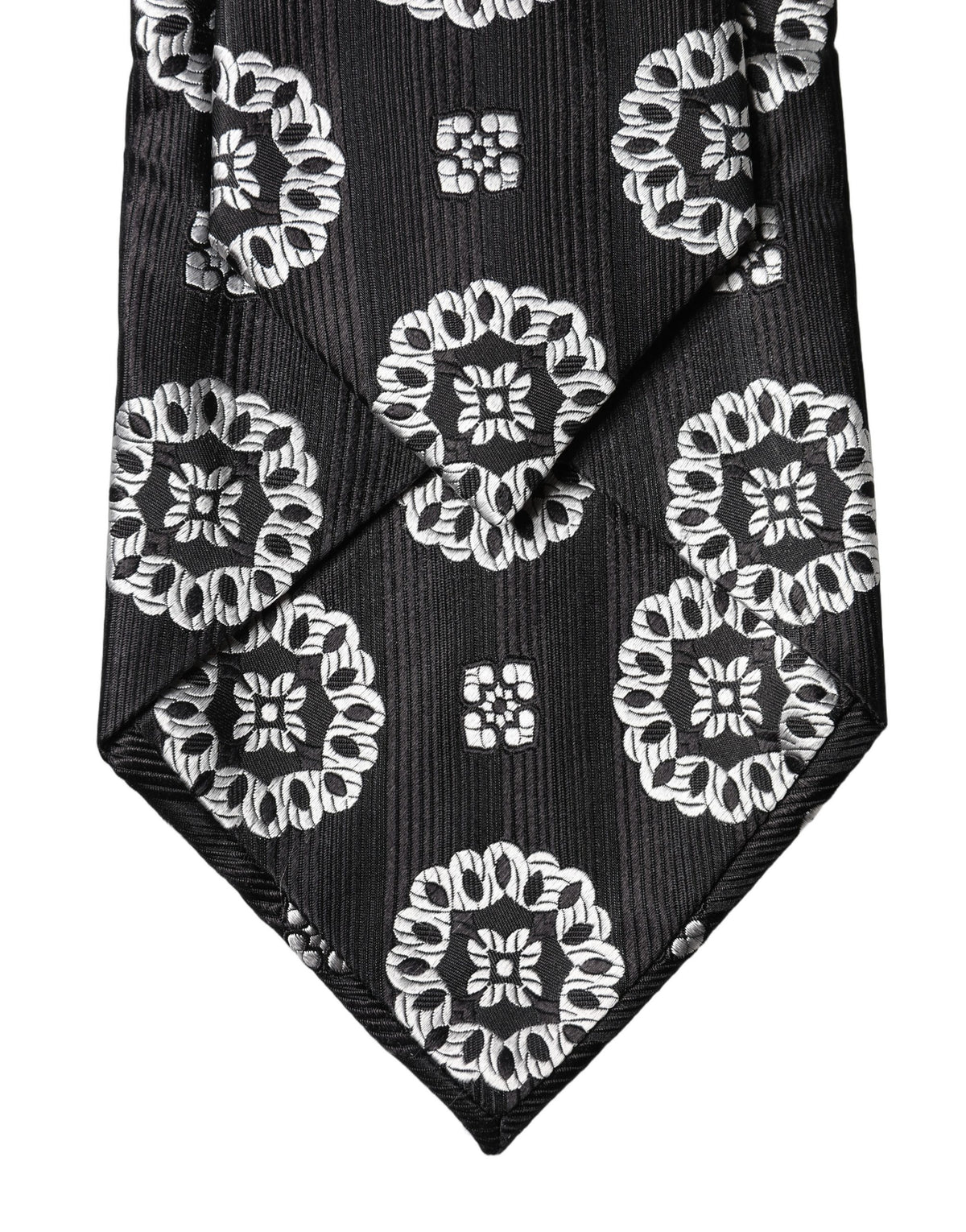 Dolce & Gabbana Dark Gray White Floral Silk Adjustable Women Necktie Tie