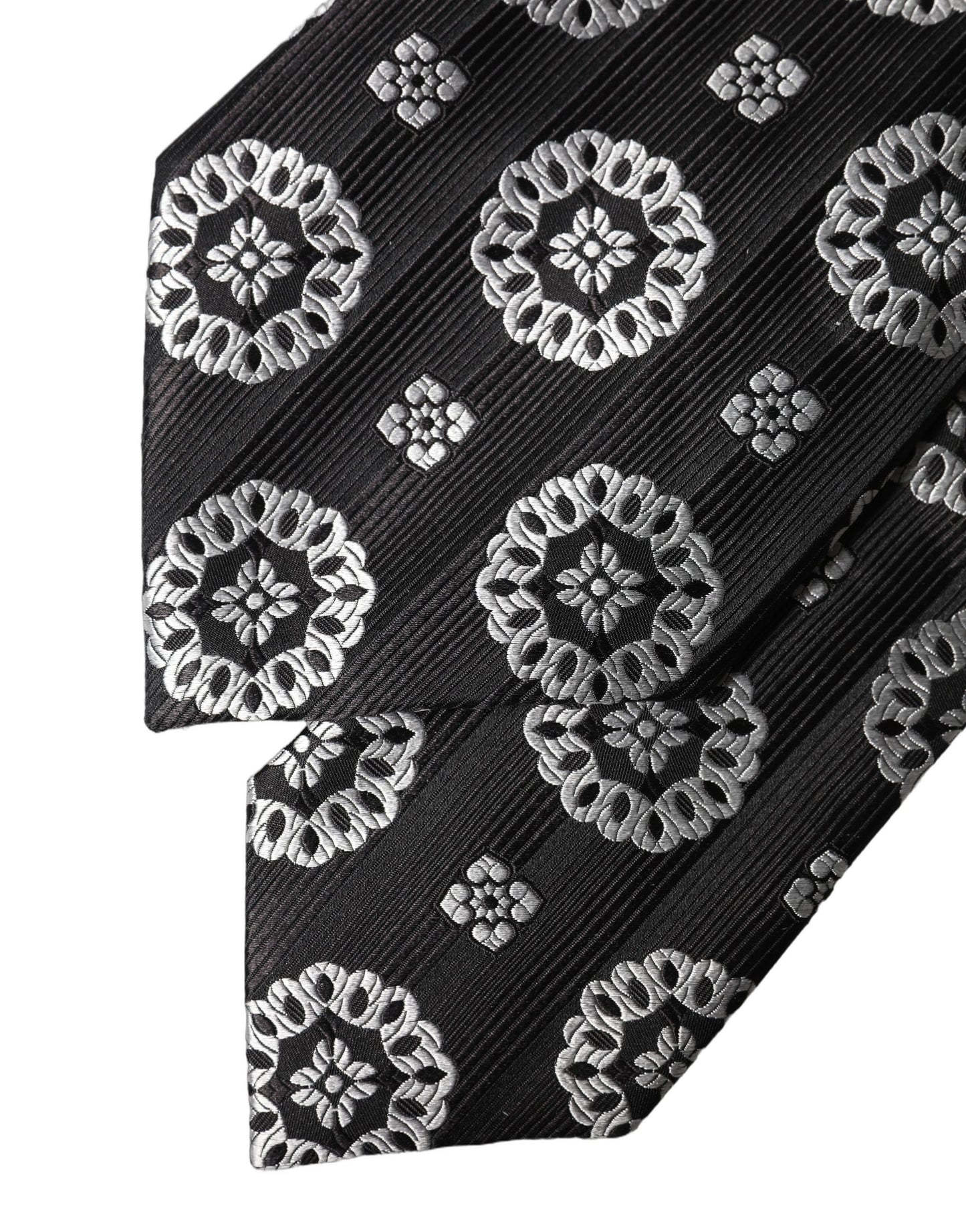 Dolce & Gabbana Dark Gray White Floral Silk Adjustable Women Necktie Tie