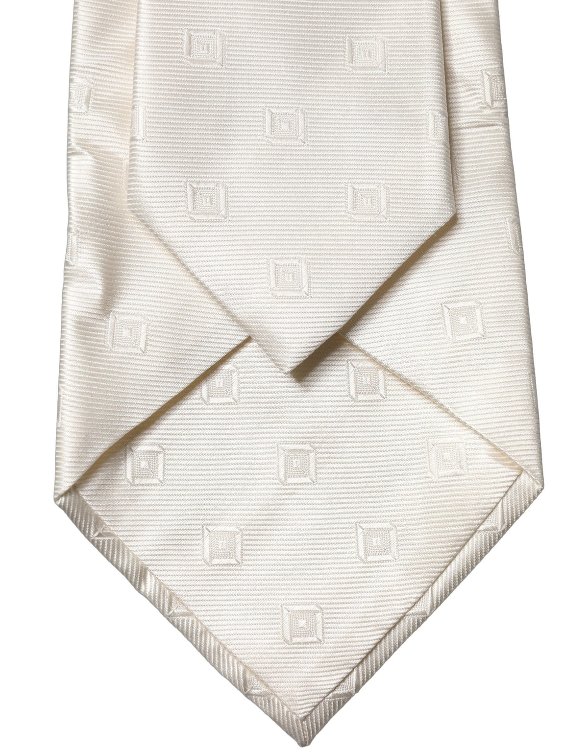 Dolce & Gabbana Off White Geometric Silk Adjustable Women Necktie Tie