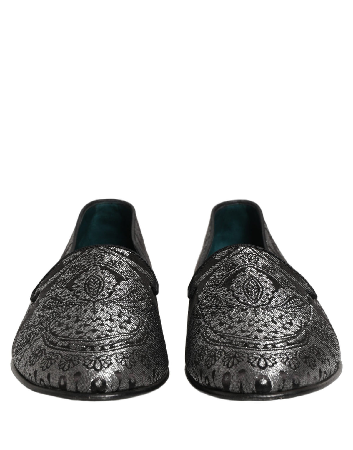 Dolce & Gabbana Silver Jacquard Leather Slip On Loafers Shoes