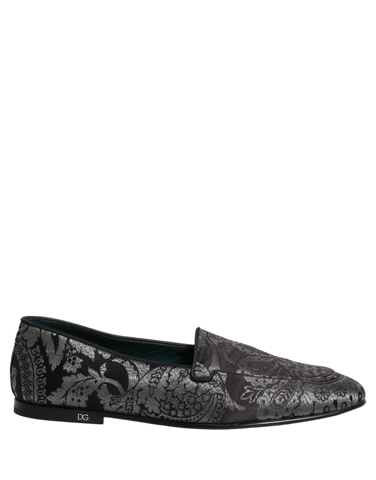 Dolce & Gabbana Silver Jacquard Leather Slip On Loafers Shoes