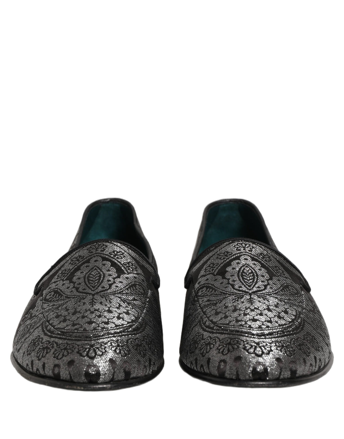 Dolce & Gabbana Silver Jacquard Leather Slip On Loafers Shoes