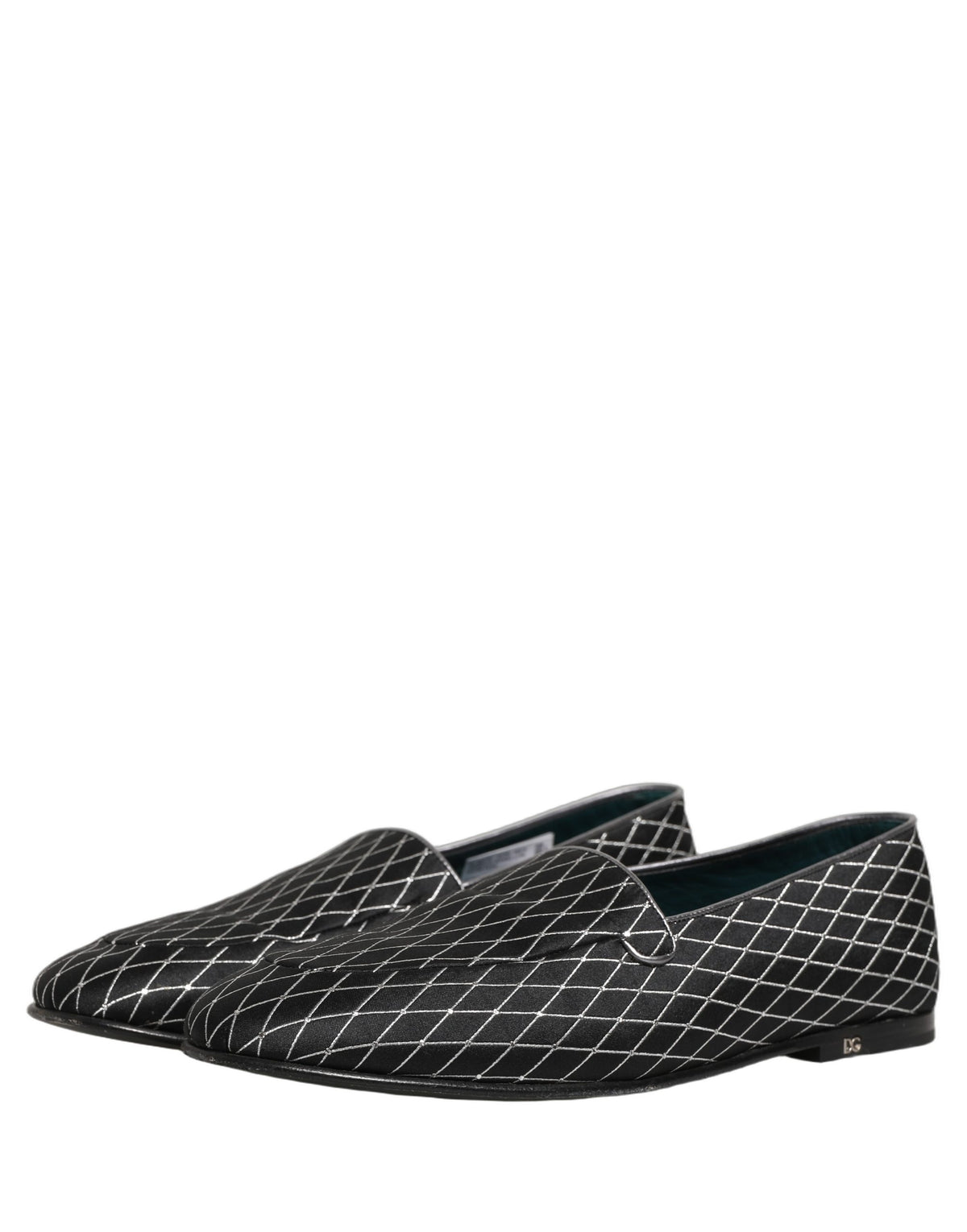 Dolce & Gabbana Black Velvet Diamond Stitched Loafers Shoes