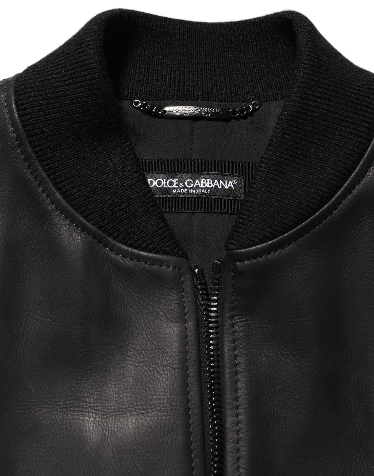 Dolce & Gabbana Black Leather Full Zip Men Biker Jacket